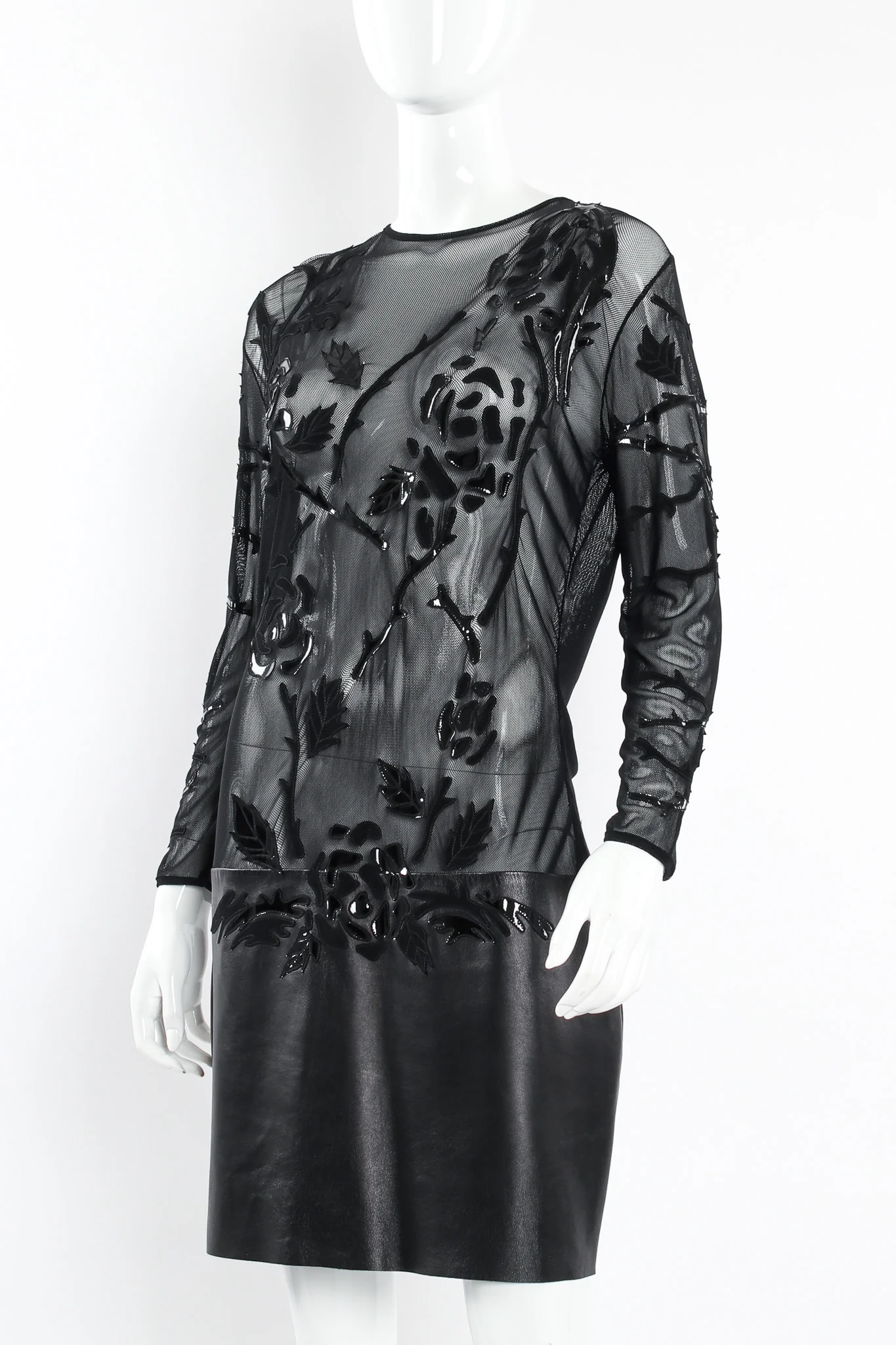 Rose Appliqué Leather Sheer Dress - Image 2