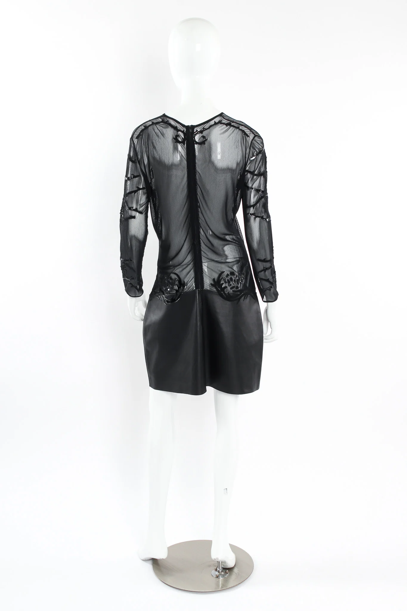 Rose Appliqué Leather Sheer Dress - Image 3