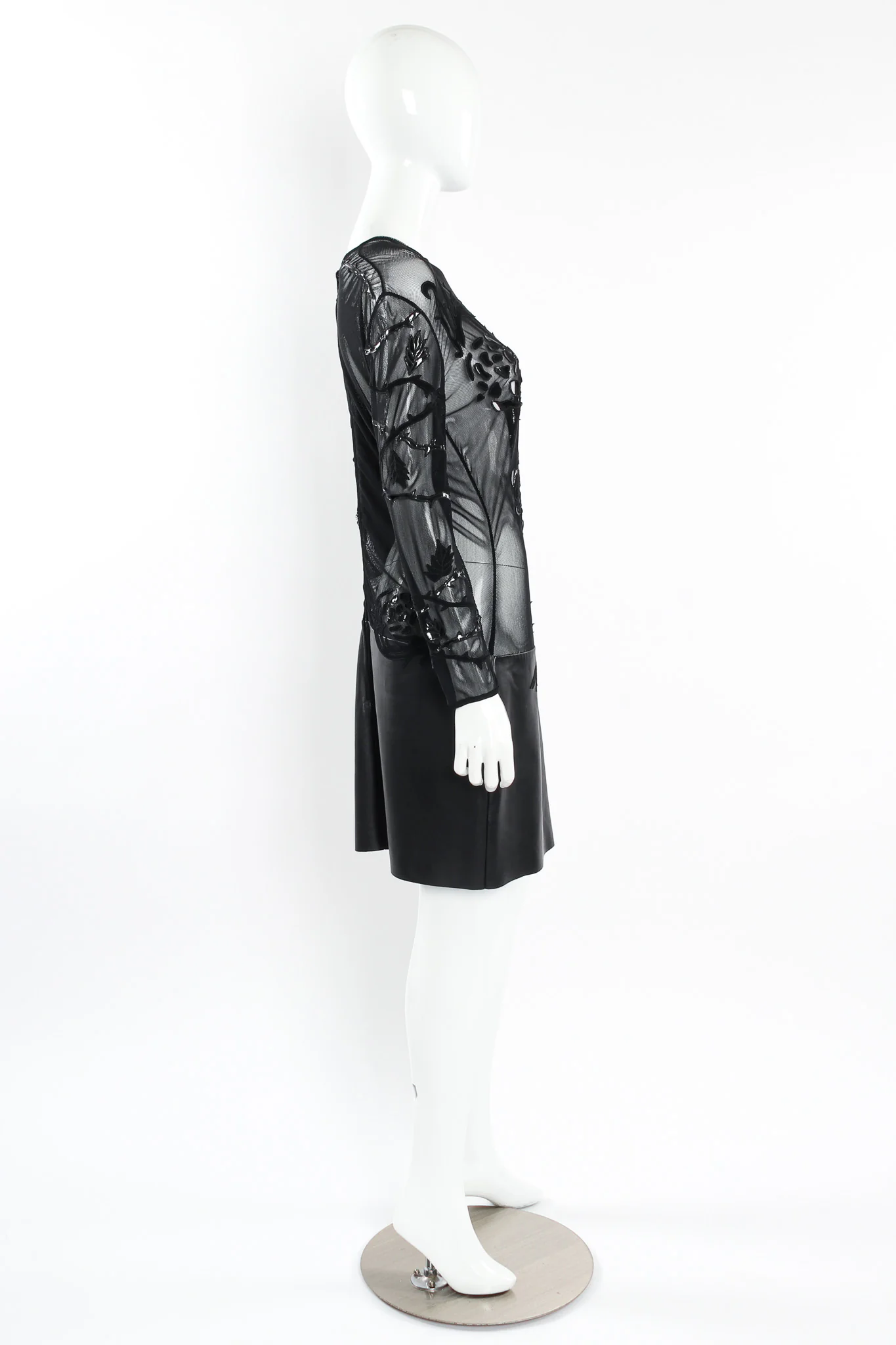 Rose Appliqué Leather Sheer Dress - Image 4