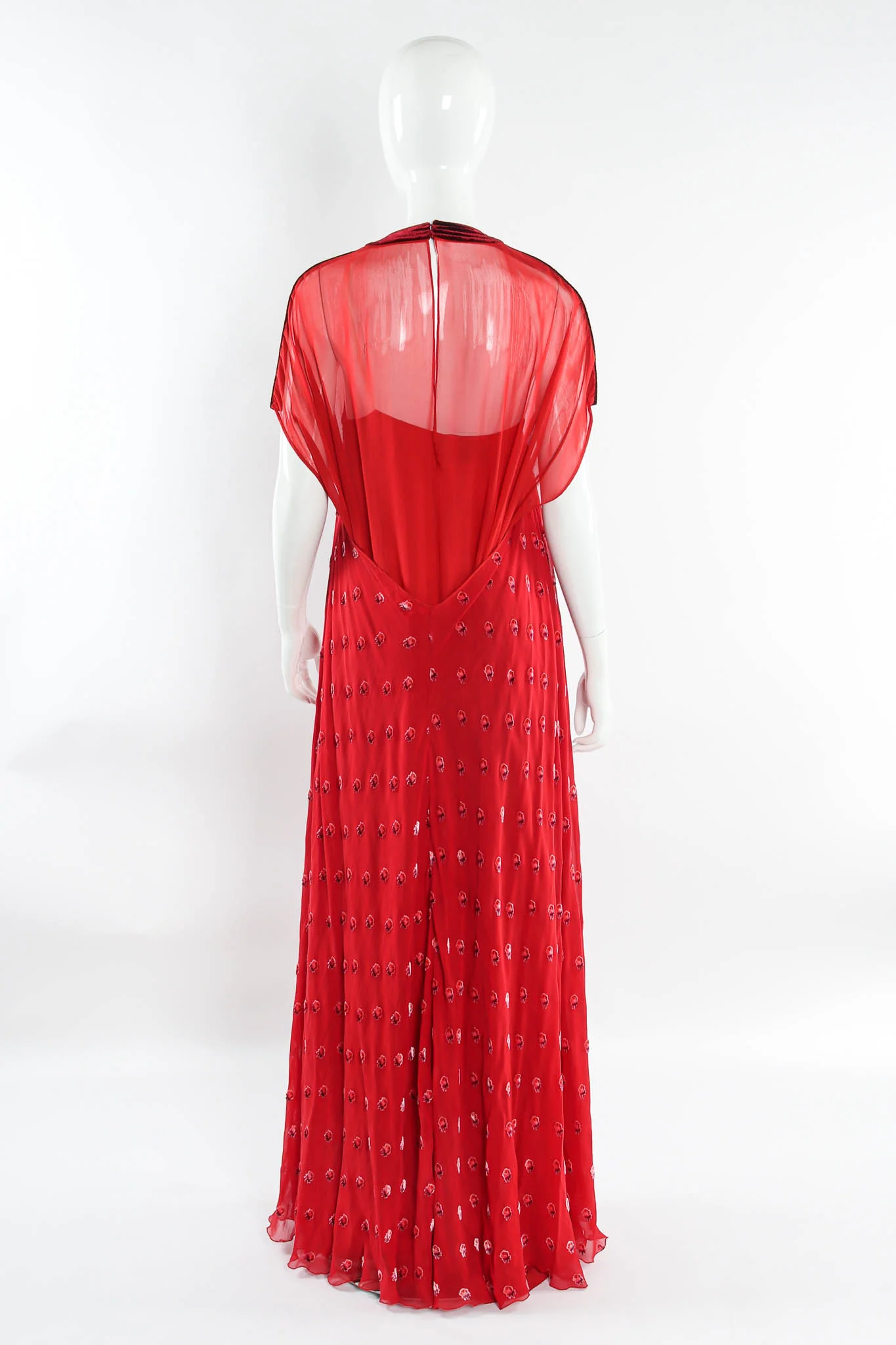 Rose Flocked Velvet Silk Panel Dress - Image 2