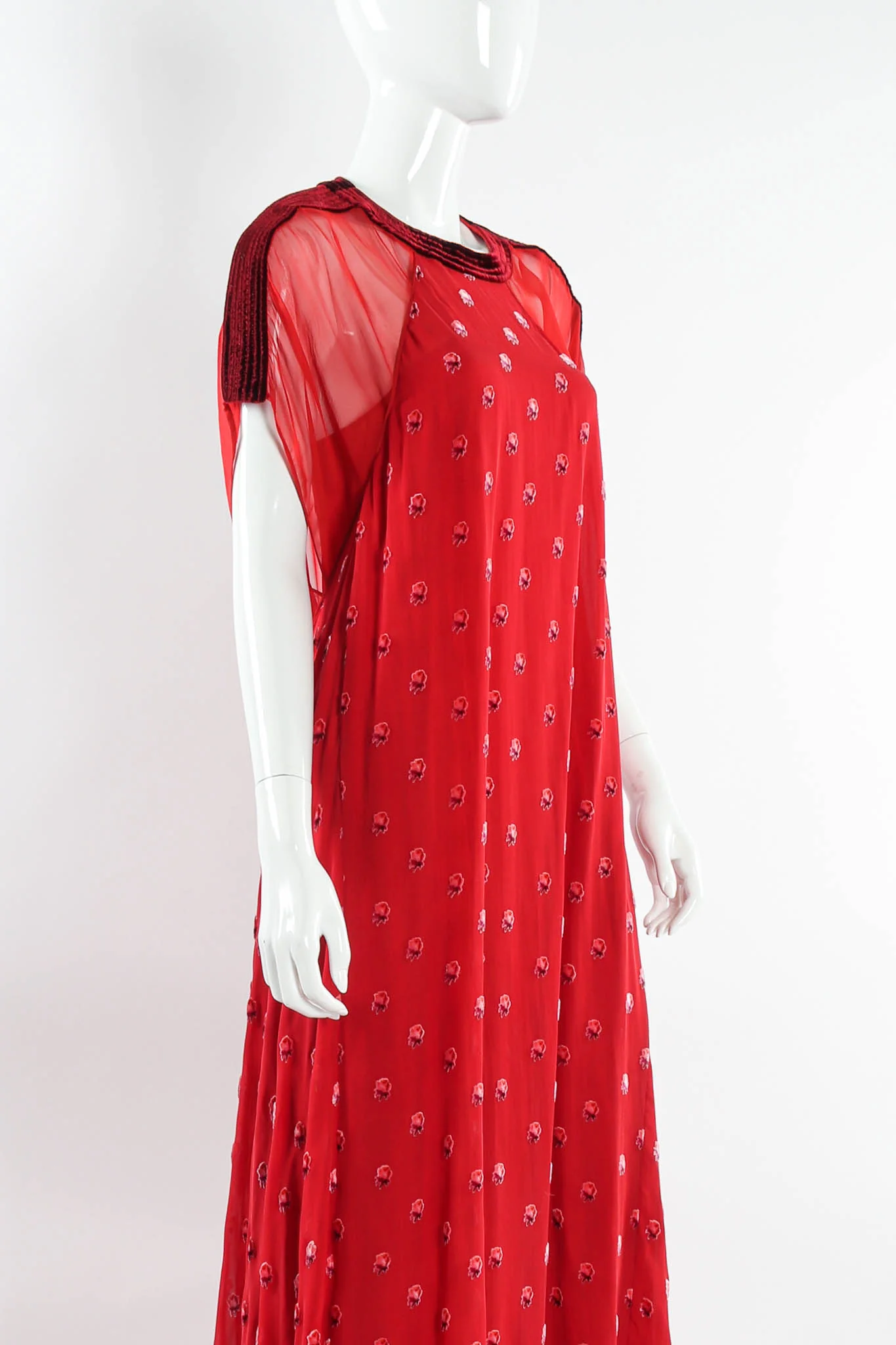 Rose Flocked Velvet Silk Panel Dress - Image 5