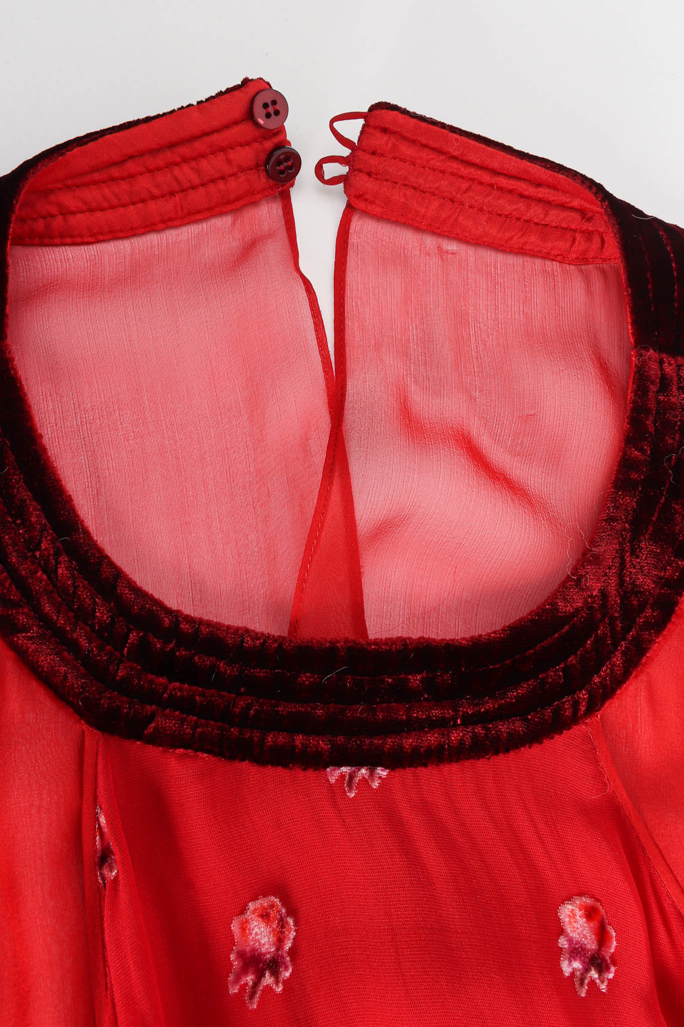 Rose Flocked Velvet Silk Panel Dress - Image 9