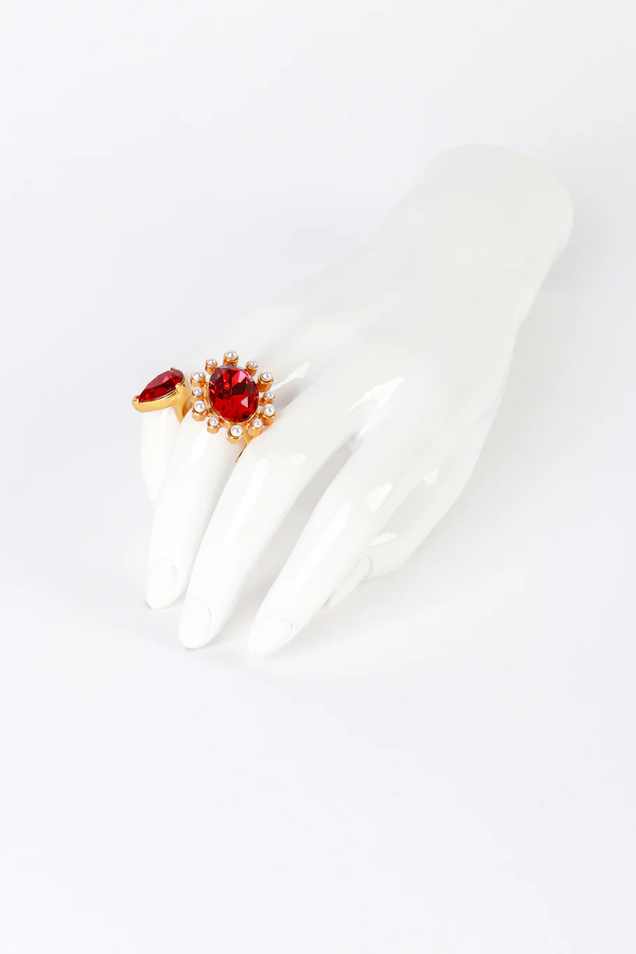 Ruby Crystal & Pearl Open Ring - Image 2