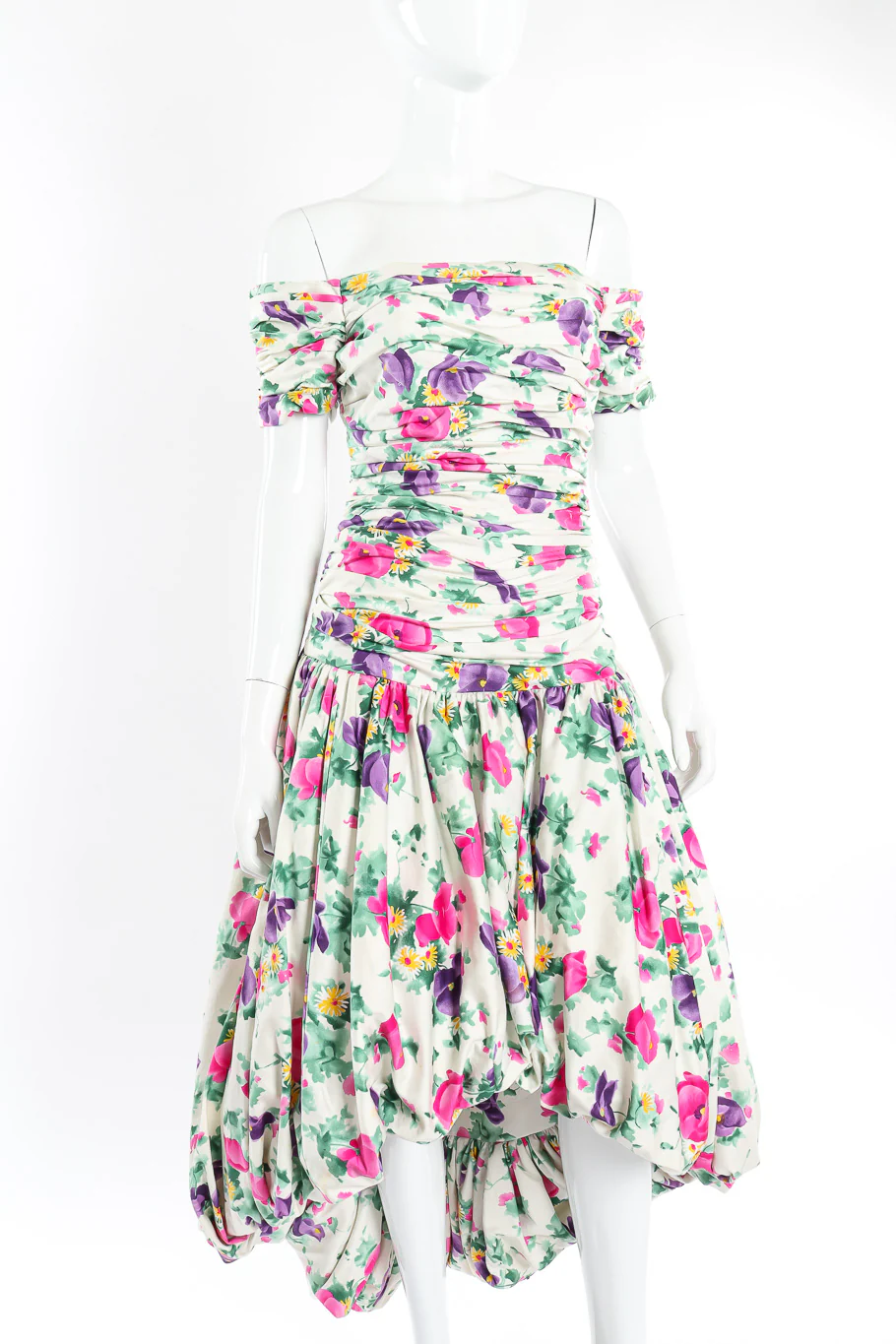 Ruched Bardot Bubble Dress - Image 3