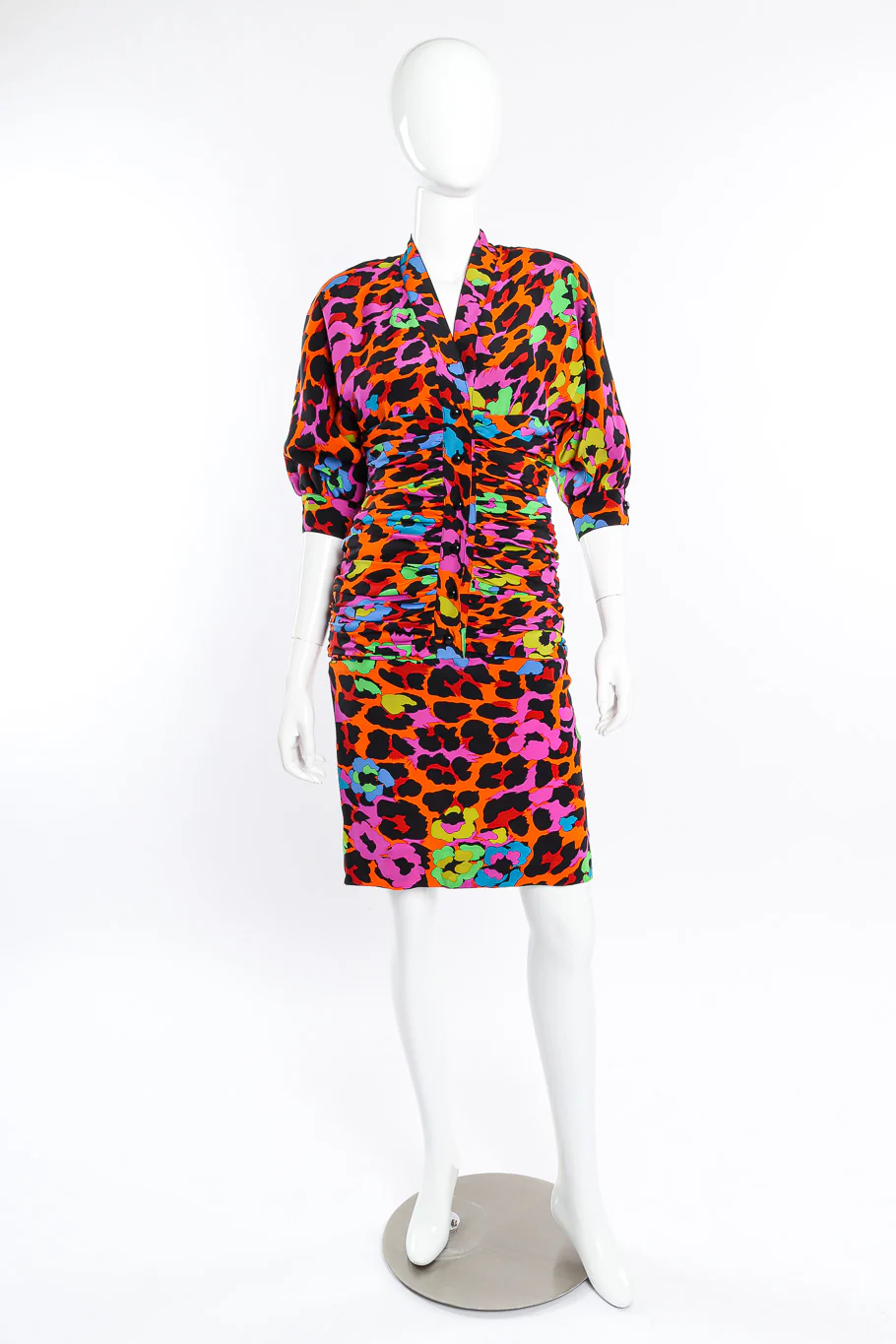 Ruched Neon Leopard Dress