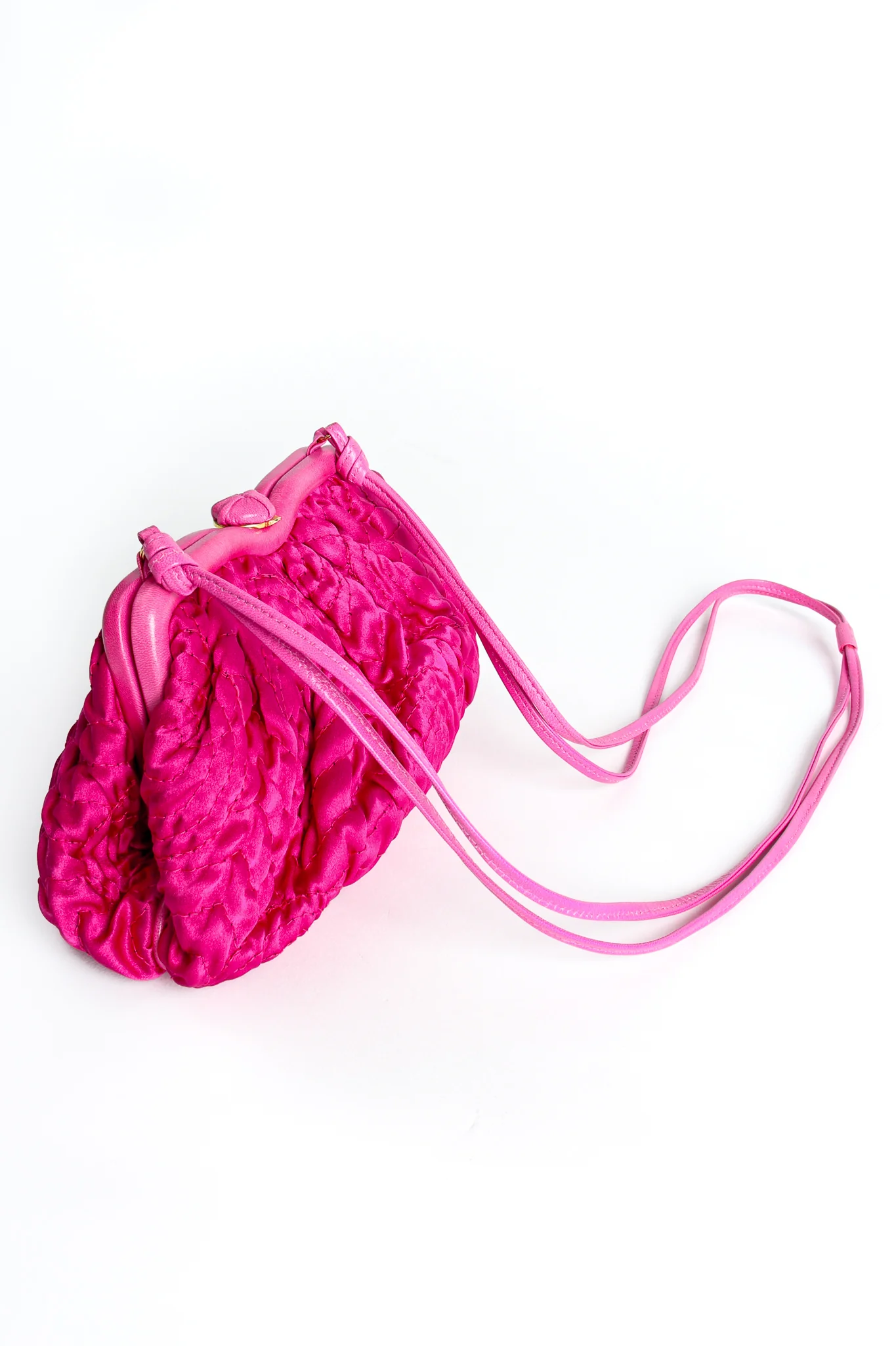 Fuchsia Ruched Satin Shoulder Bag - Image 2