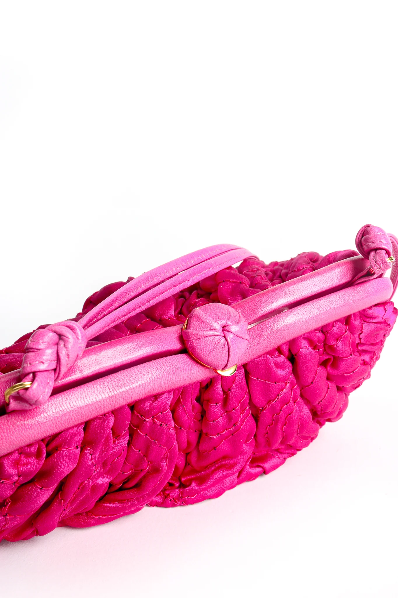 Fuchsia Ruched Satin Shoulder Bag - Image 3