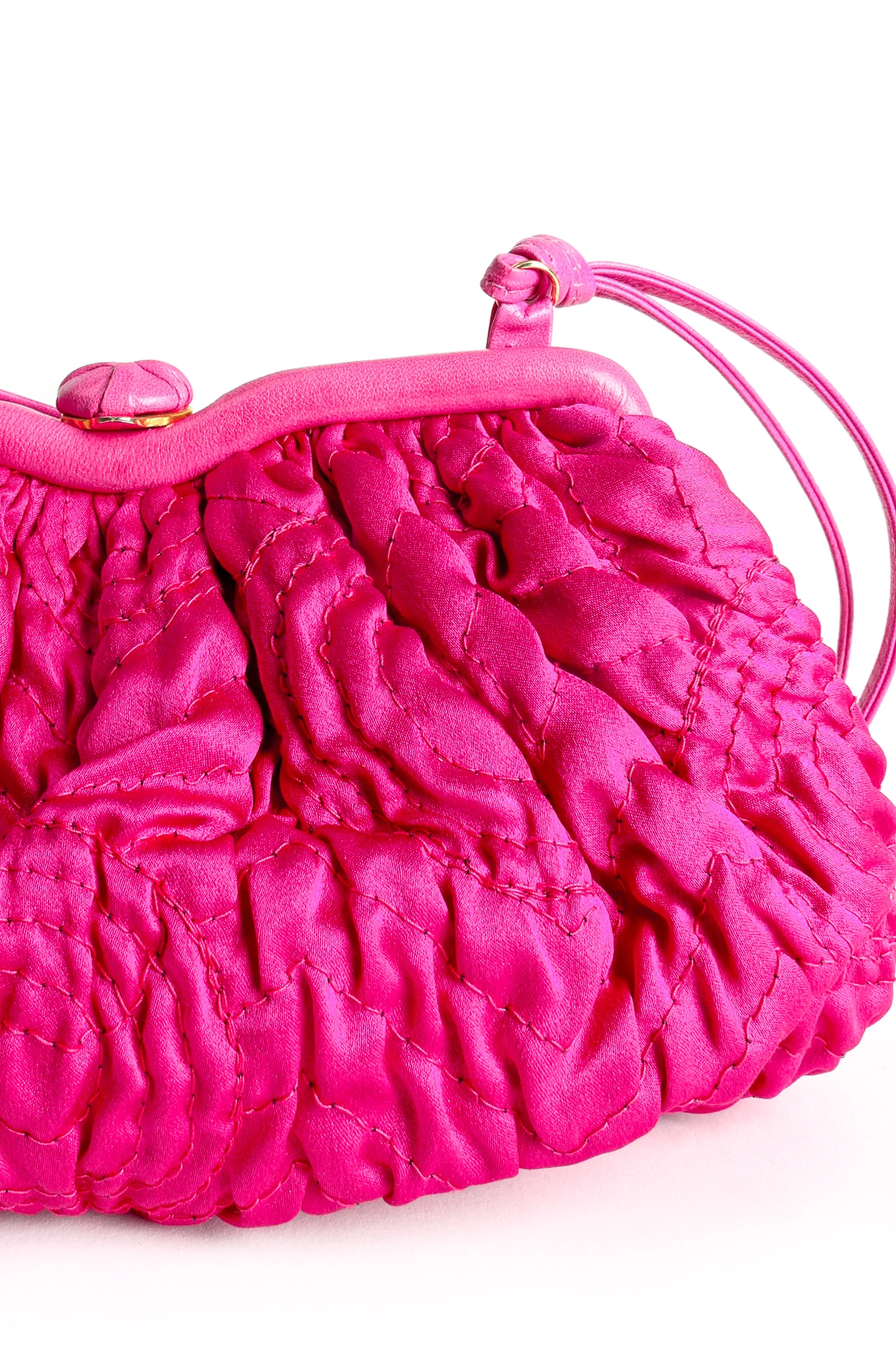 Fuchsia Ruched Satin Shoulder Bag - Image 4