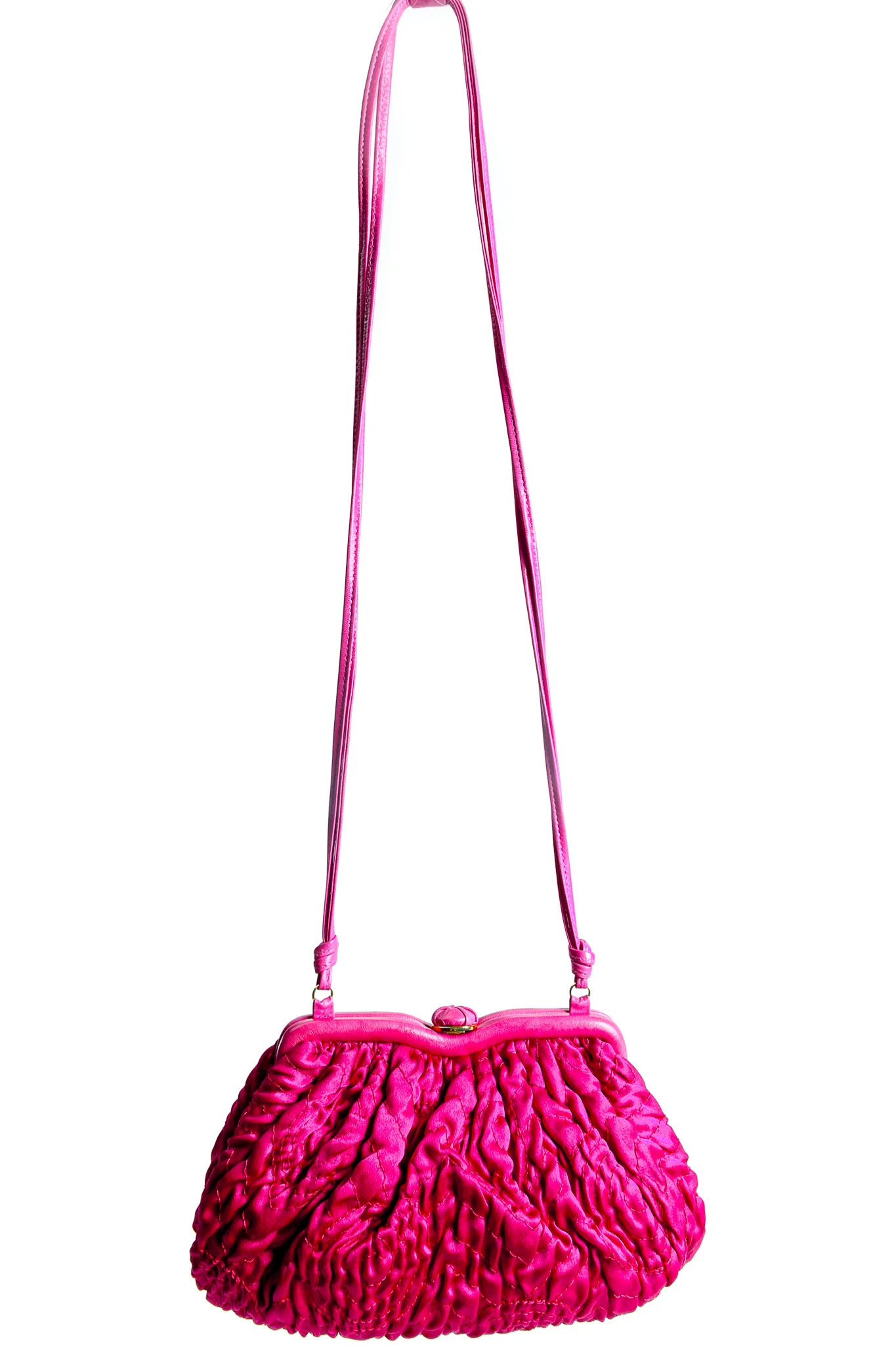 Fuchsia Ruched Satin Shoulder Bag - Image 5