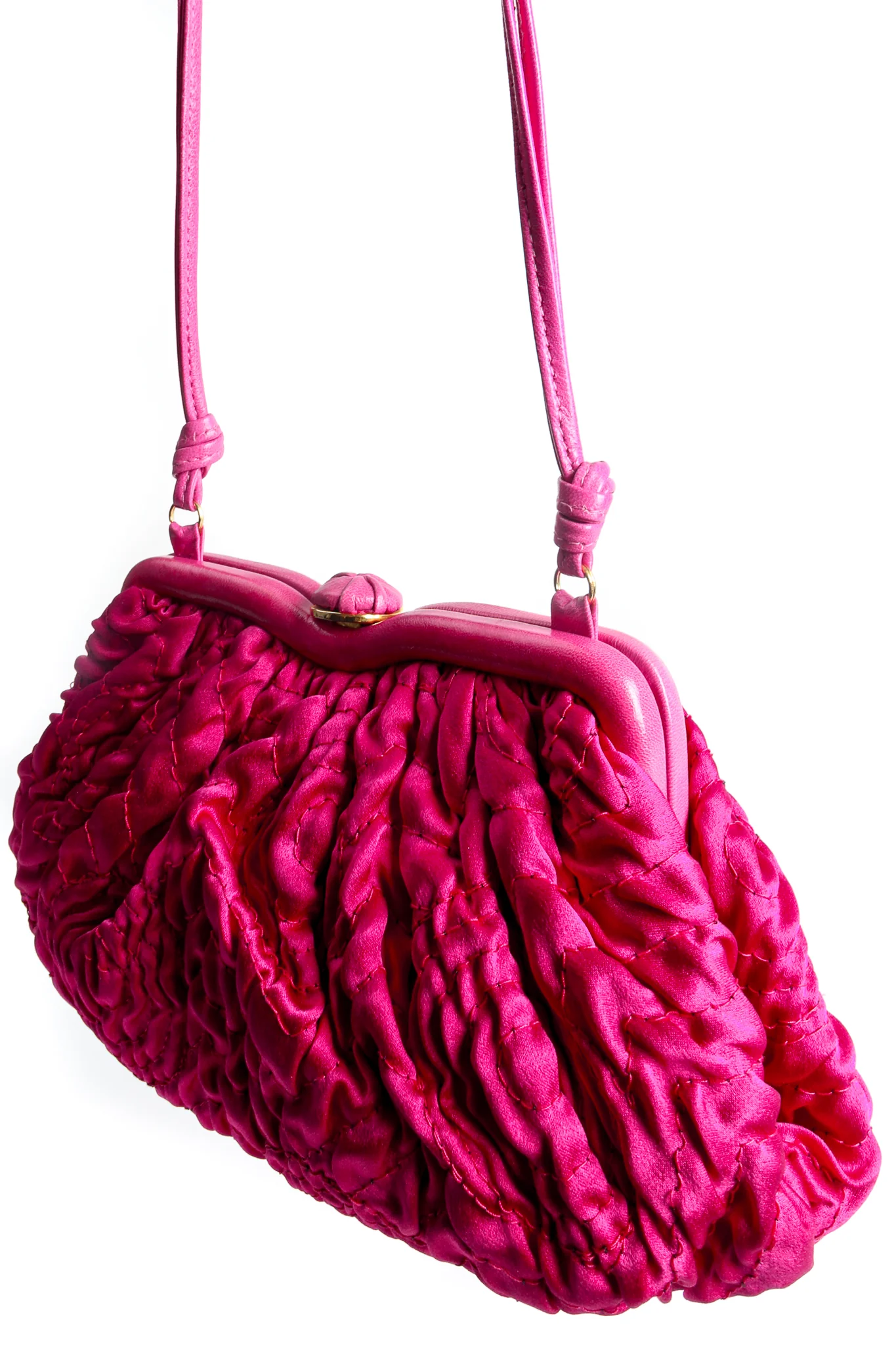 Fuchsia Ruched Satin Shoulder Bag - Image 6