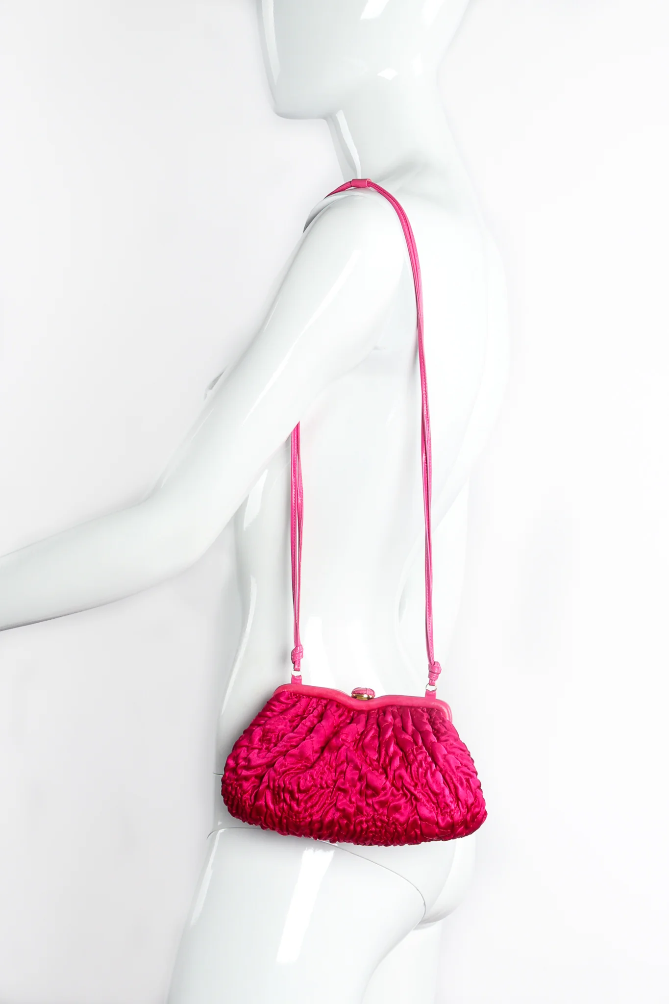 Fuchsia Ruched Satin Shoulder Bag - Image 7