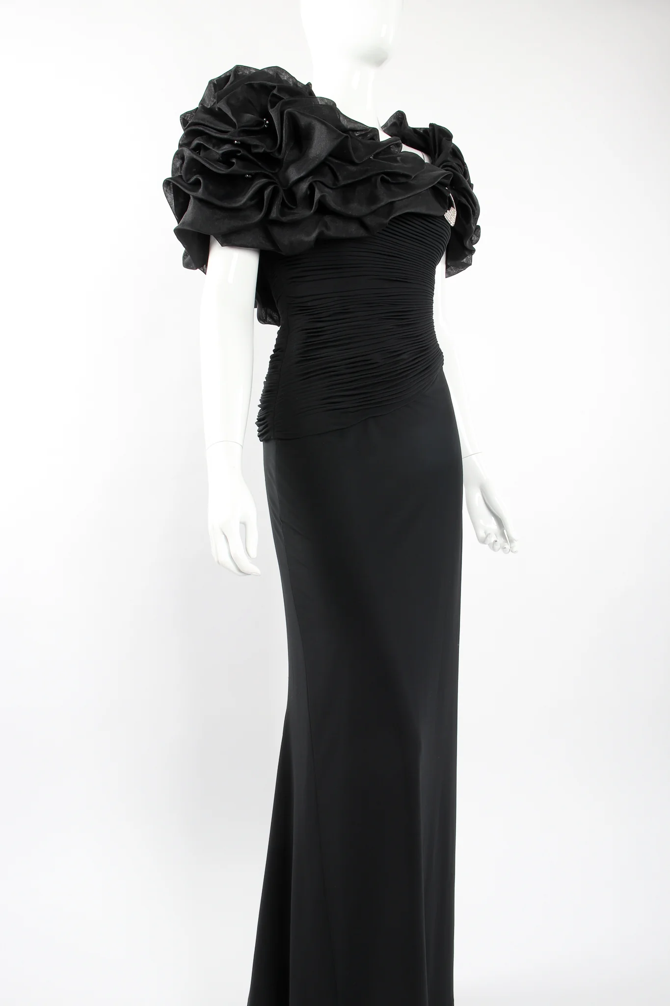 Ruffle Shoulder Sheath Gown