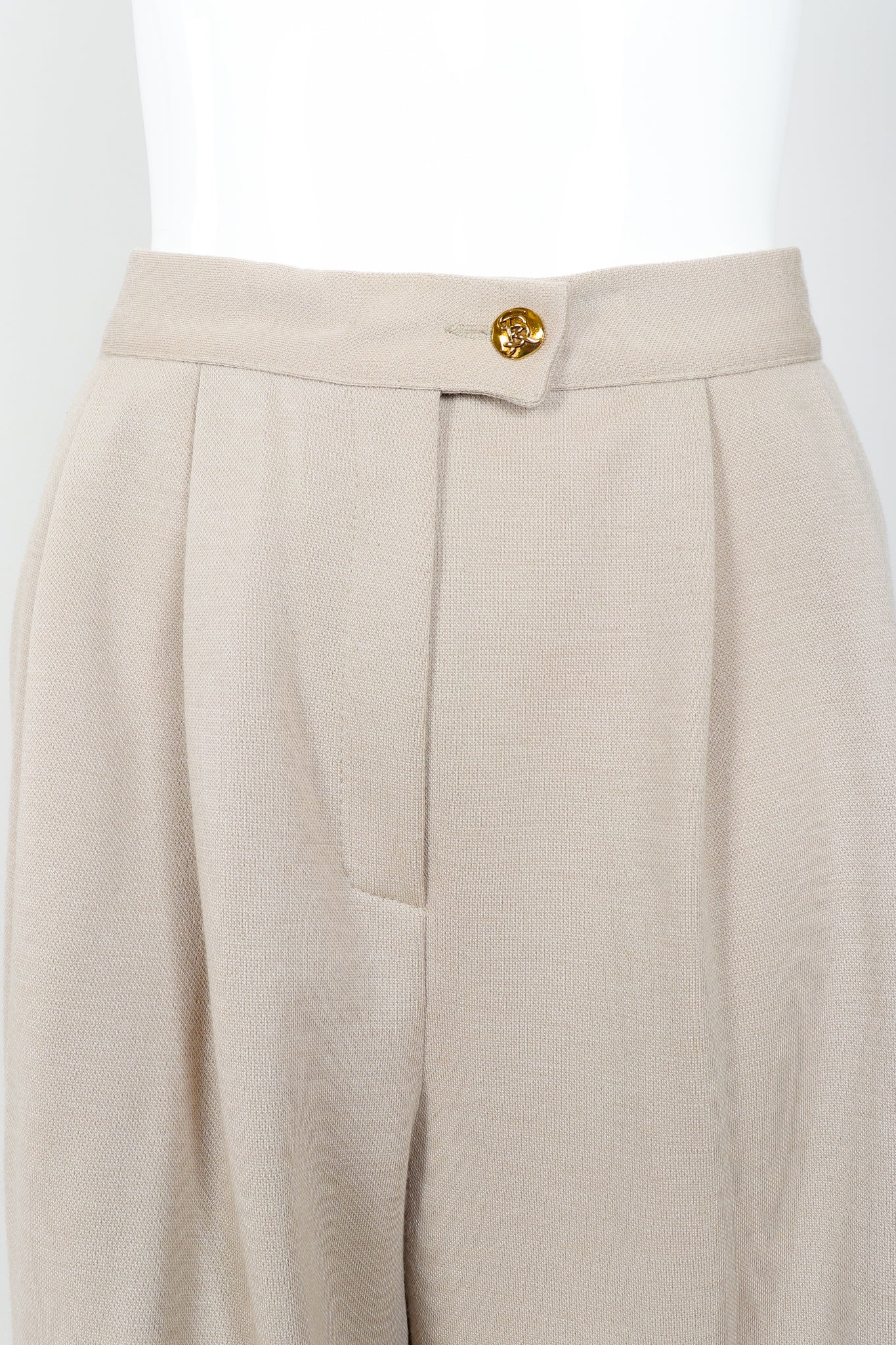 Sand Beige Knit Pleated Pant - Image 2