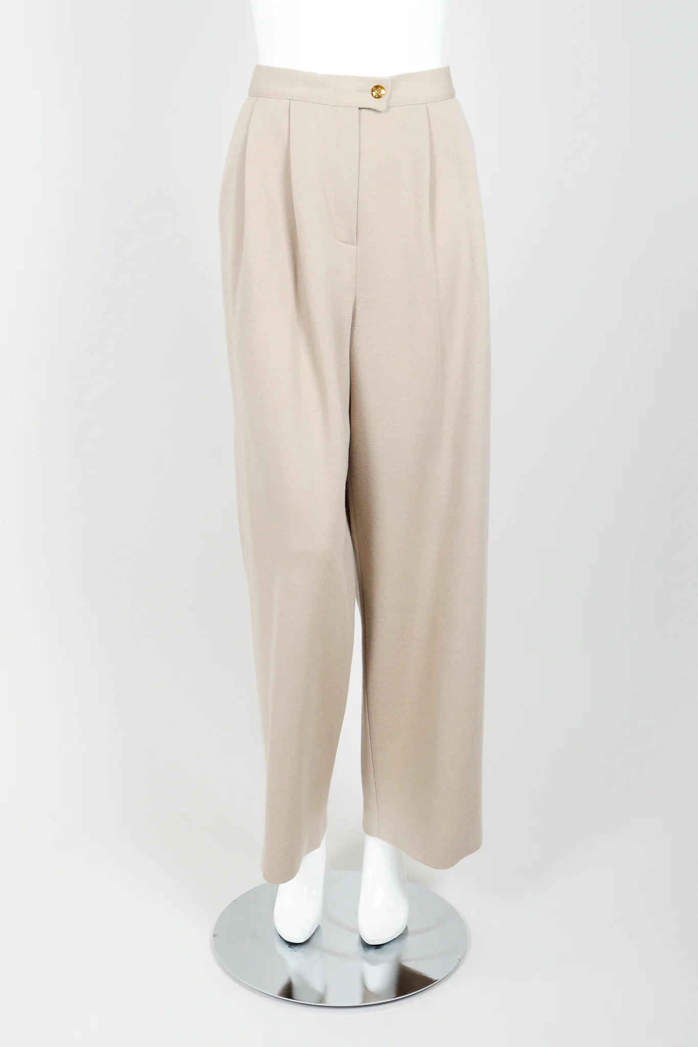 Sand Beige Knit Pleated Pant - Image 5