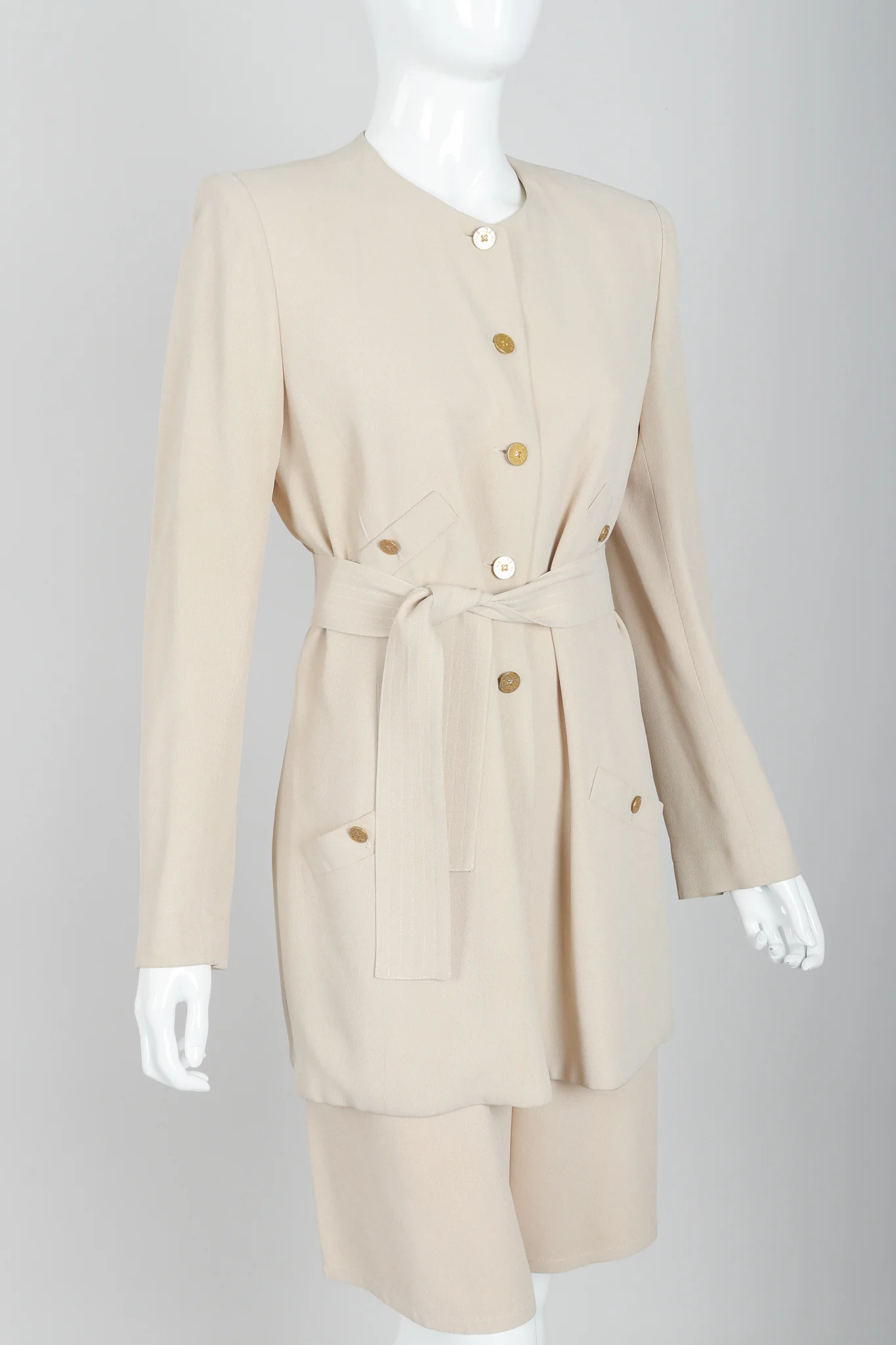 Sand Crepe Belted Jacket & Short Set