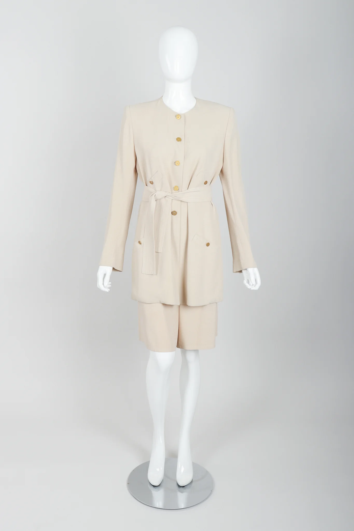 Sand Crepe Belted Jacket & Short Set - Image 4