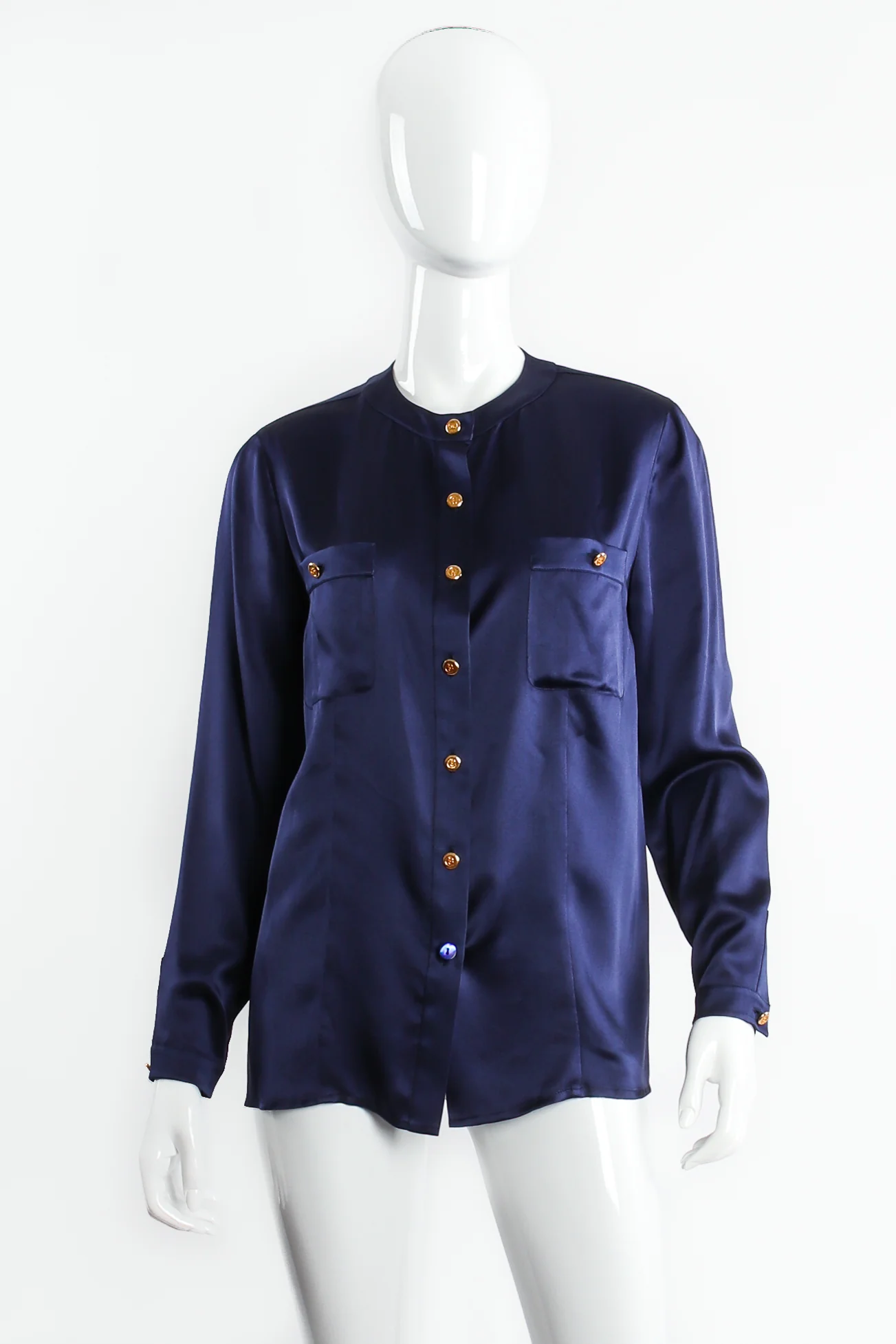 Satin Button Pocket Blouse - Image 2