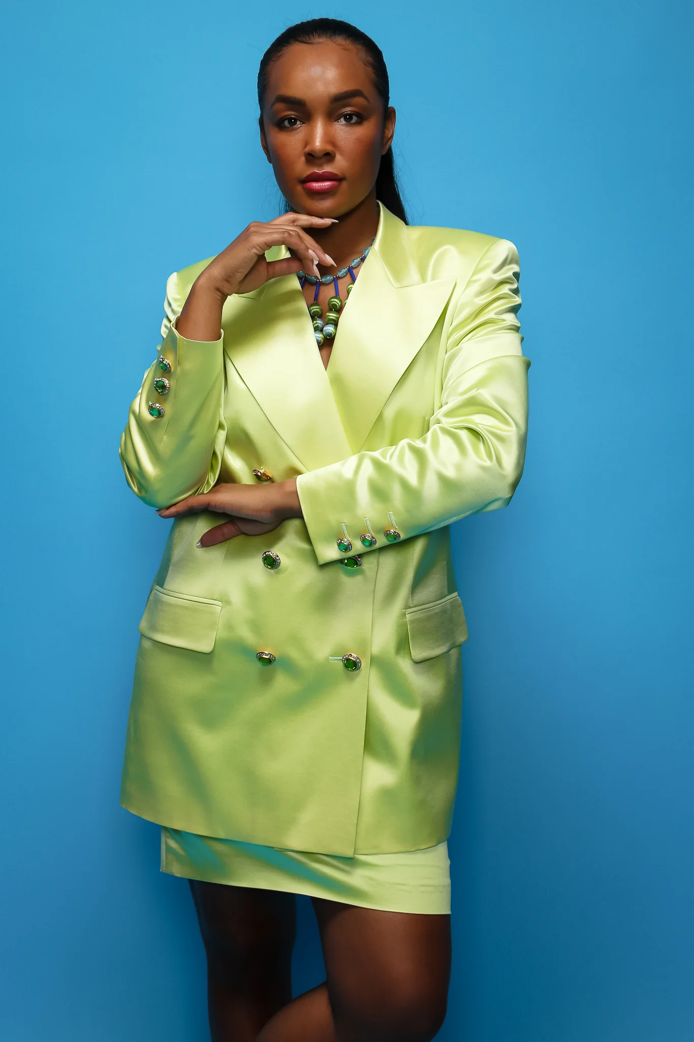 Satin Double Breasted Skirt Suit - Image 5