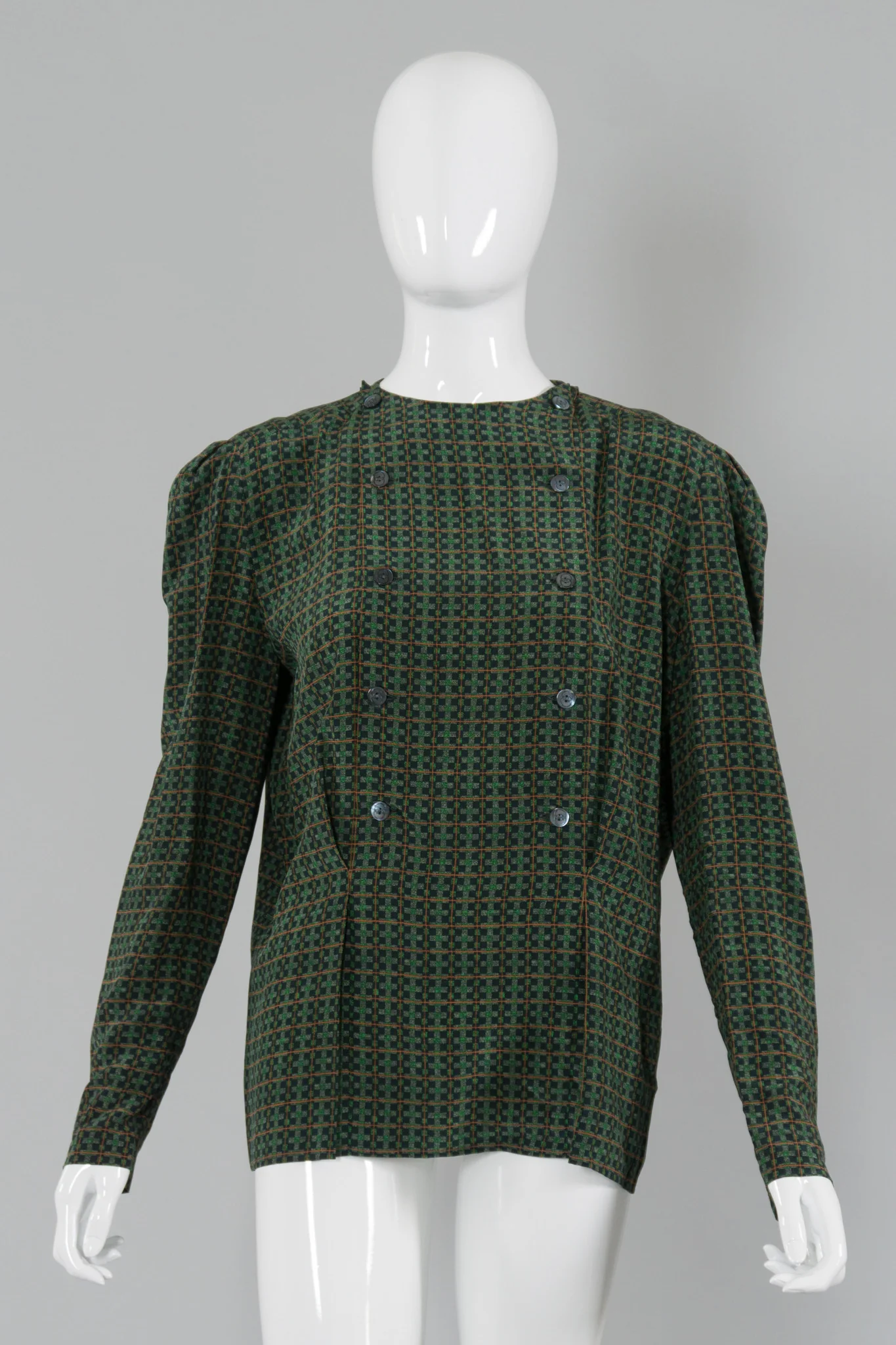 Scarf-Tie Check Blouse - Image 2