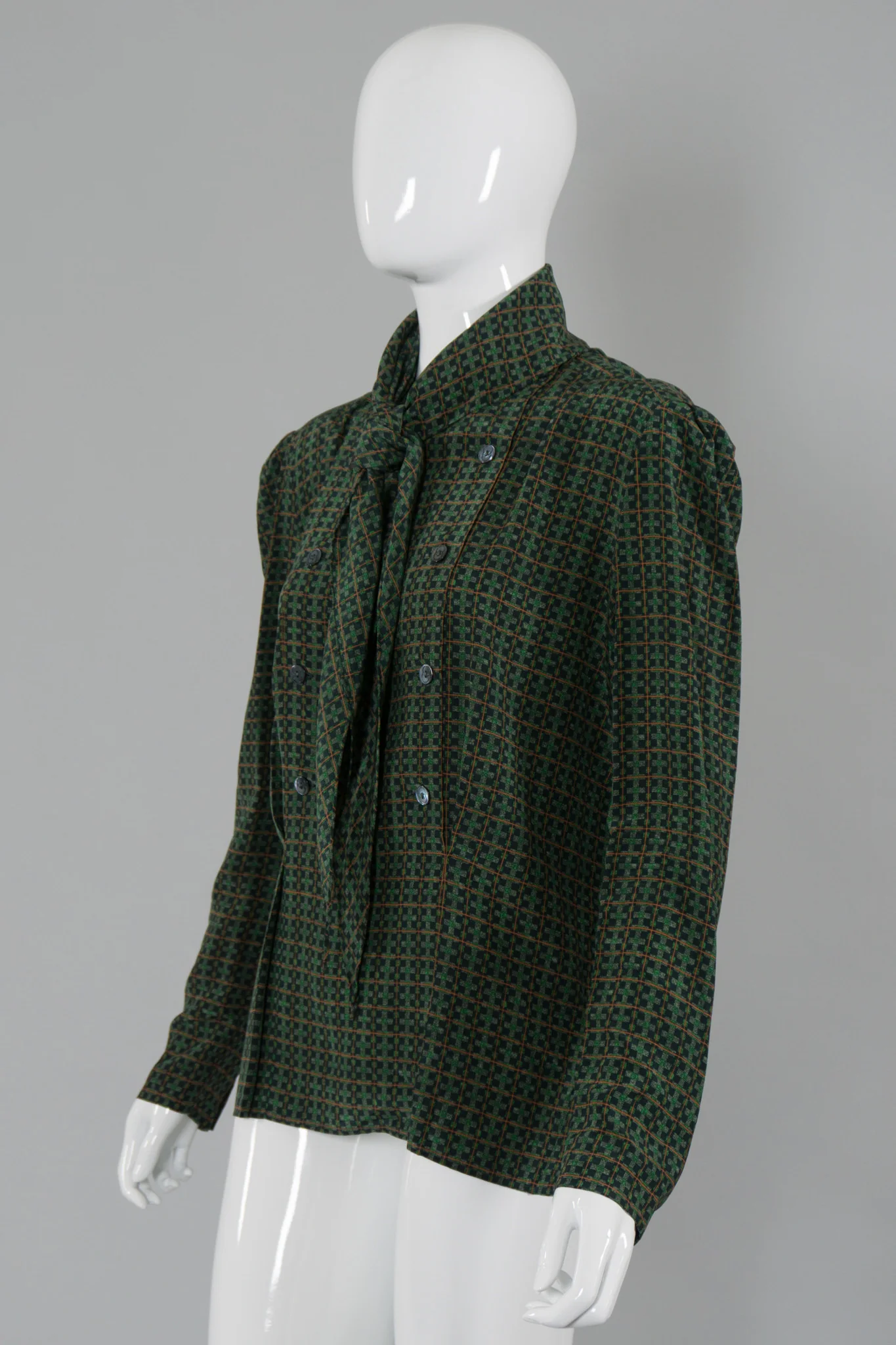 Scarf-Tie Check Blouse - Image 3