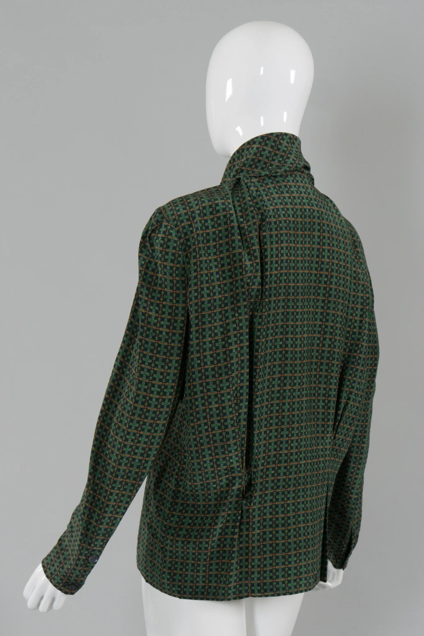 Scarf-Tie Check Blouse - Image 5
