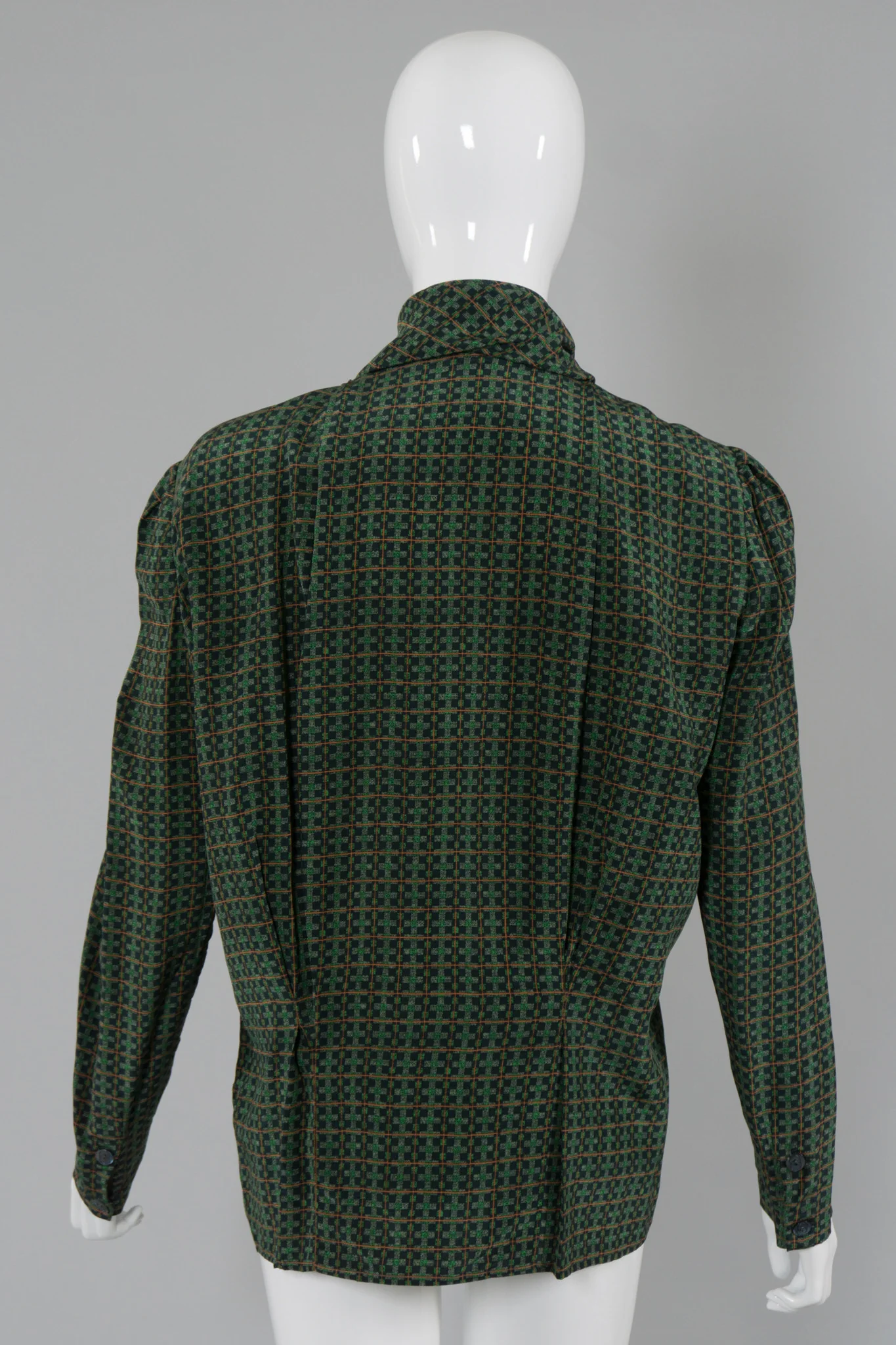 Scarf-Tie Check Blouse - Image 6