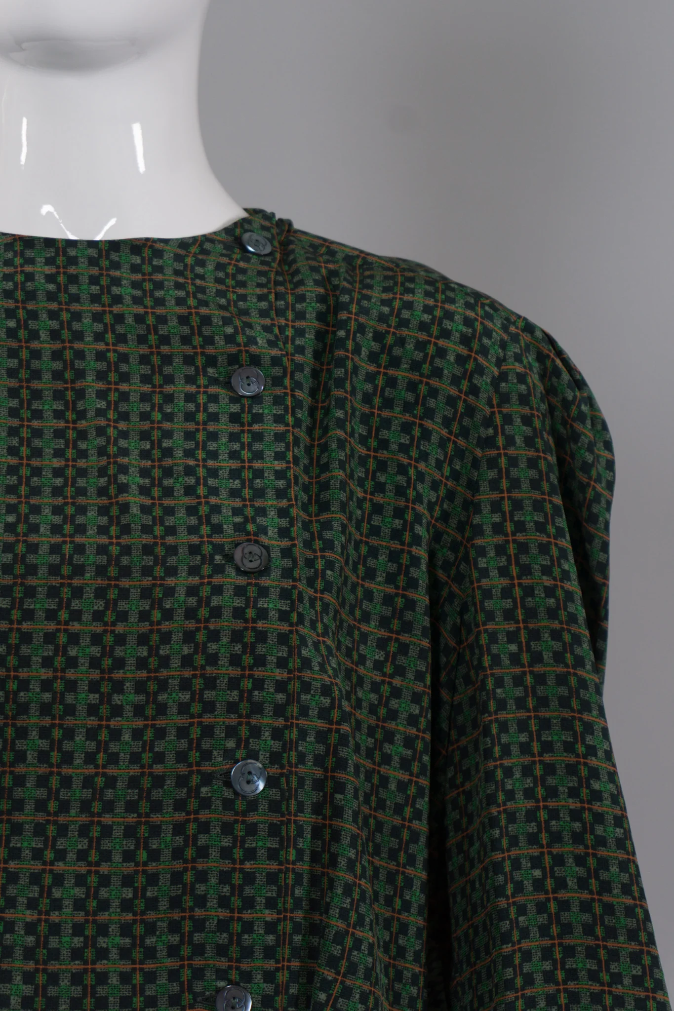 Scarf-Tie Check Blouse - Image 8