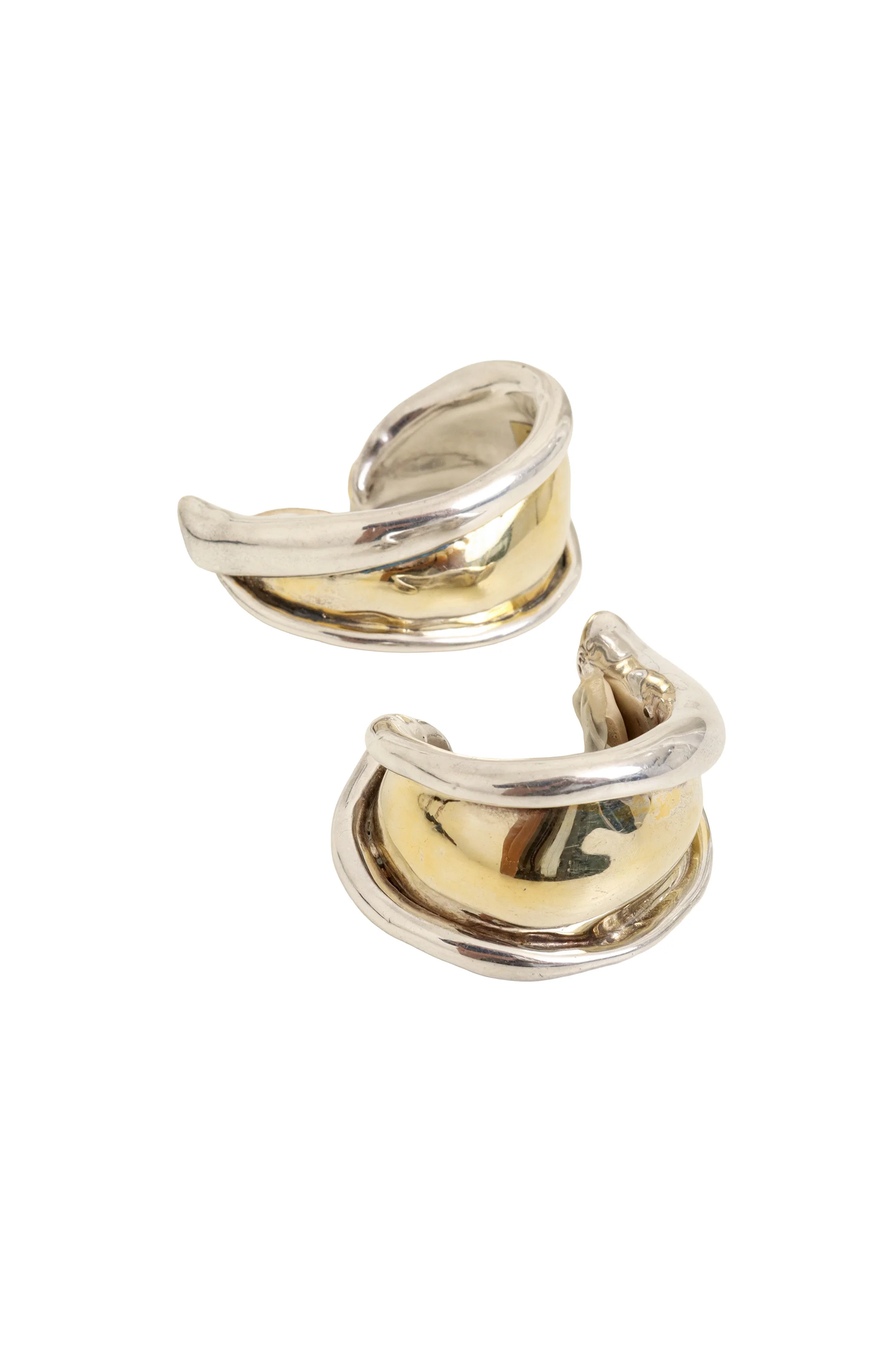Sculpted Sterling & Gold Plated Hoop Earrings - Image 3