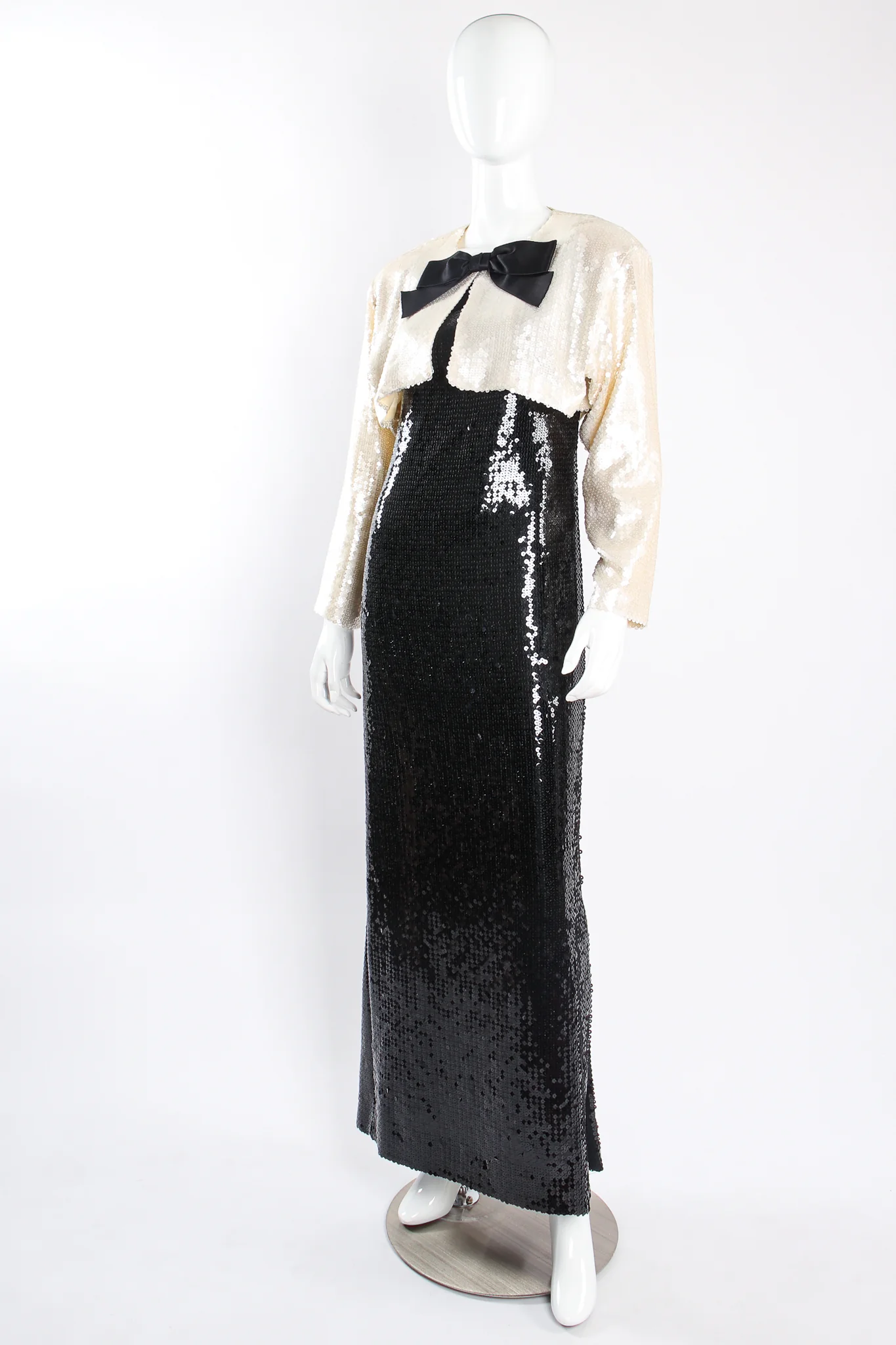 Sequin Black Tie Sheath Gown & Bolero Set - Image 11