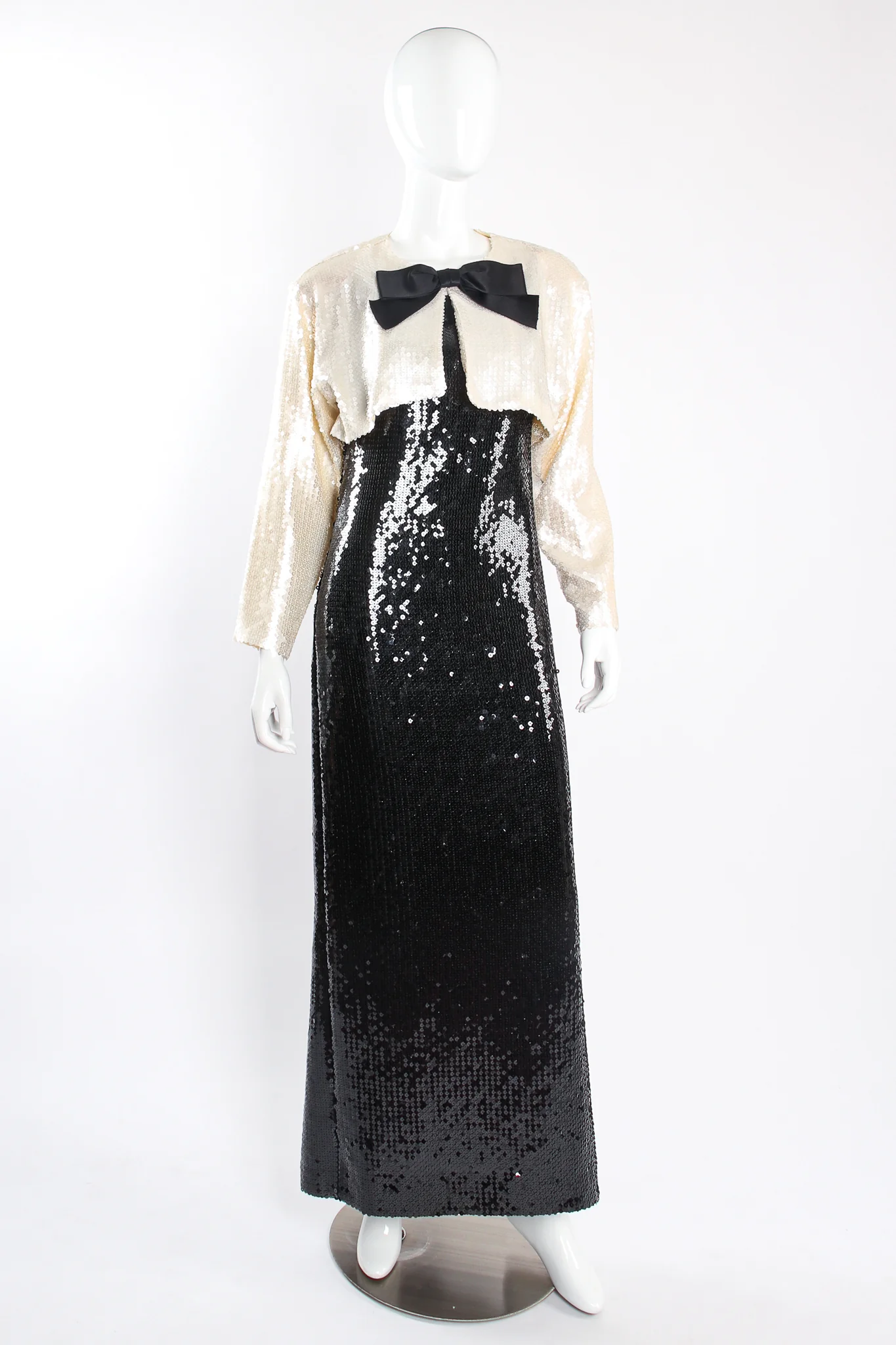 Sequin Black Tie Sheath Gown & Bolero Set - Image 12