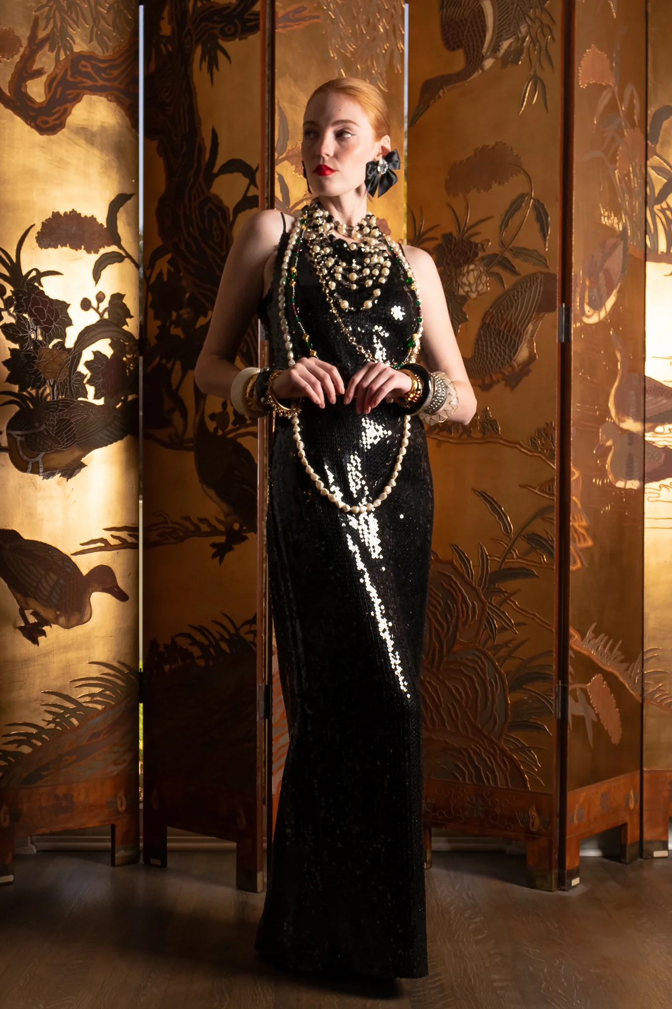 Sequin Black Tie Sheath Gown & Bolero Set - Image 3