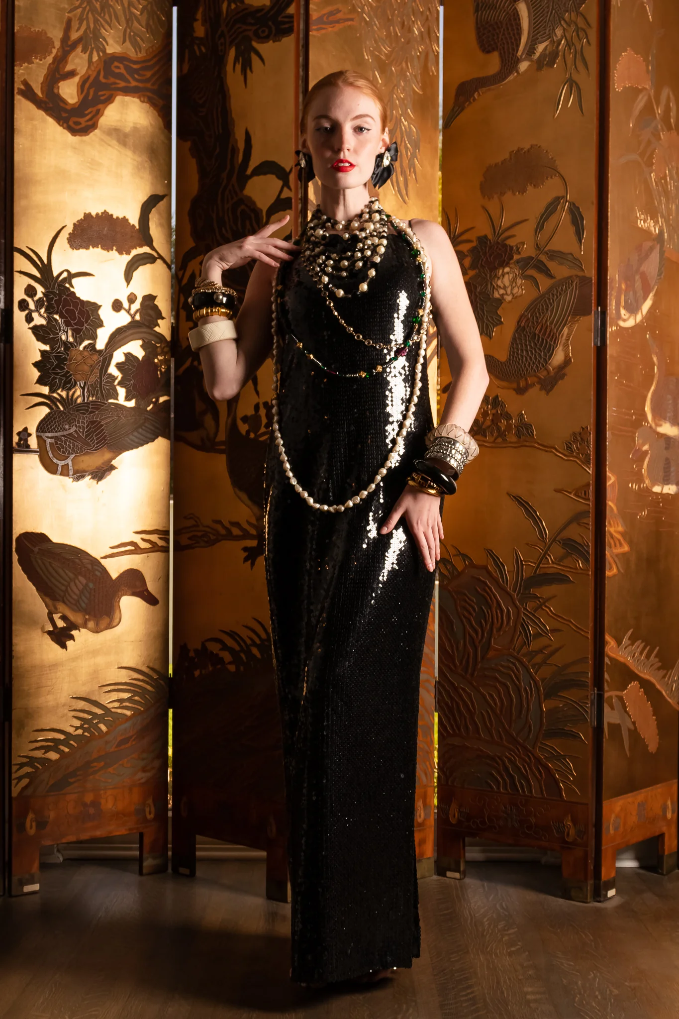 Sequin Black Tie Sheath Gown & Bolero Set - Image 7