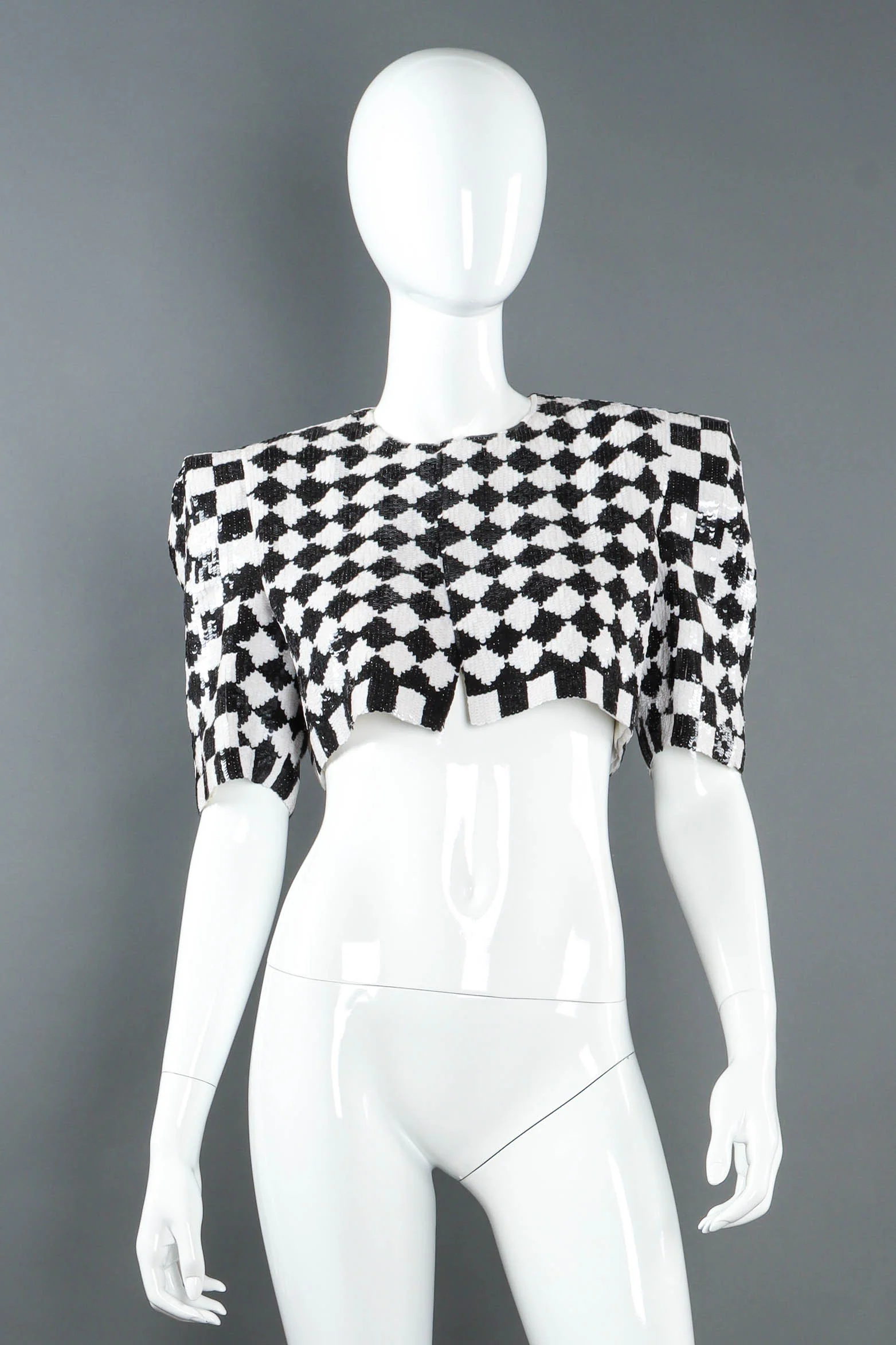 1980s Sequin Checker Print Bolero - Image 2