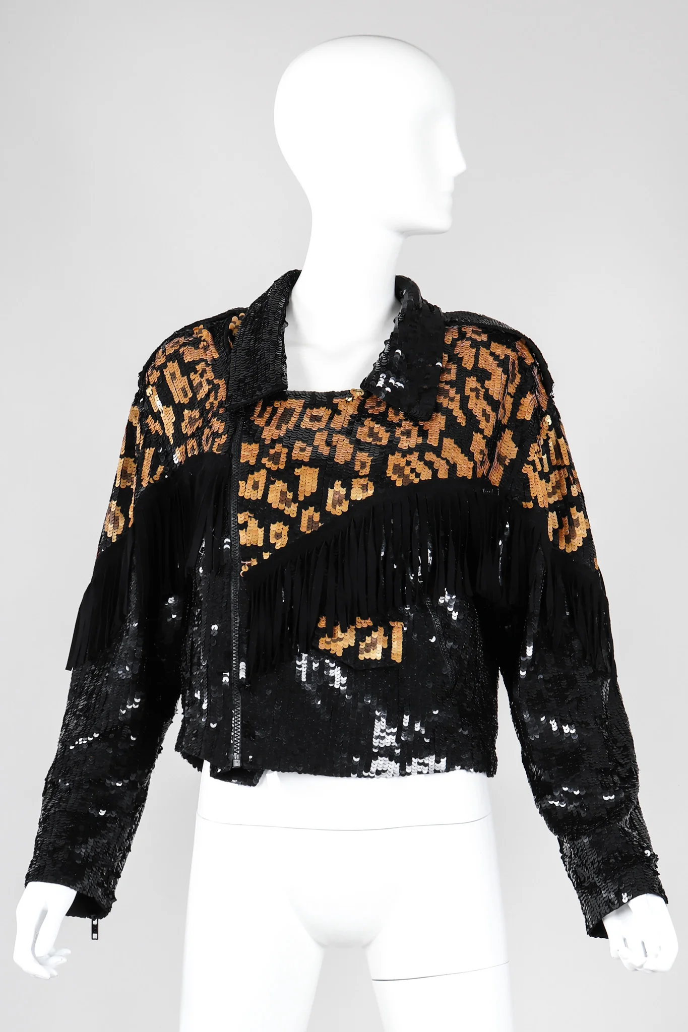 Sequined Fringe Moto Jacket - Image 3