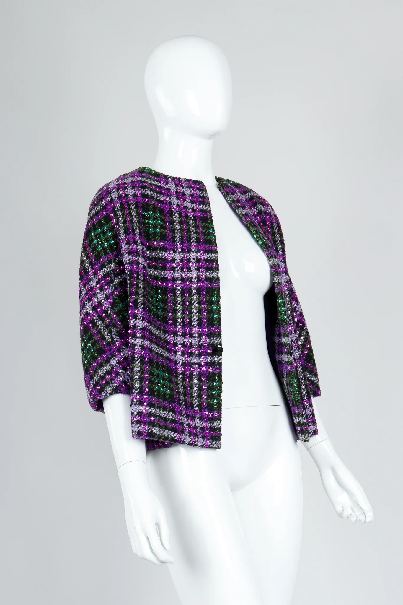 Sequin Plaid Boxy Jacket - Image 5