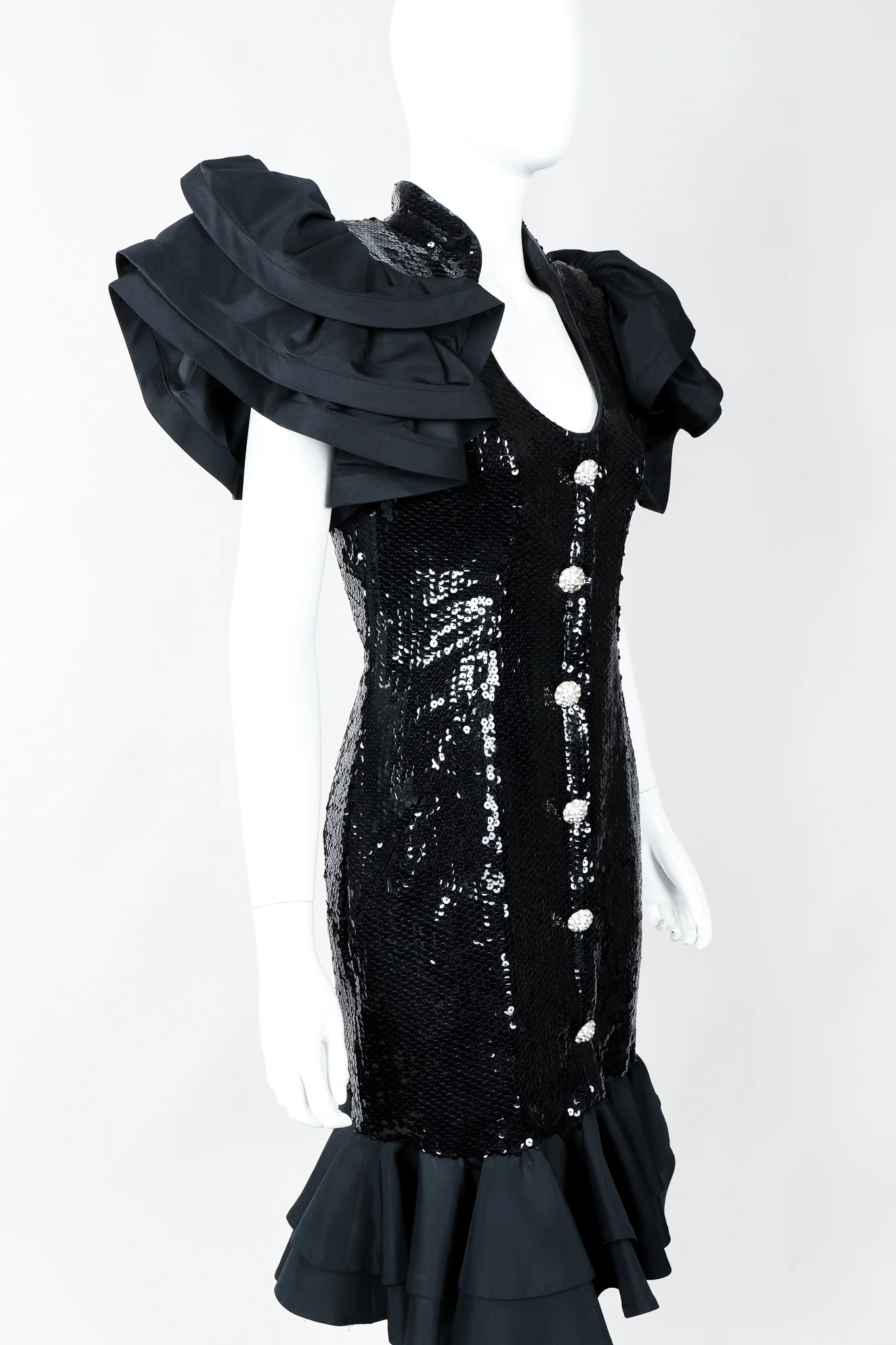 Sequin Ruffle Shoulder Dress