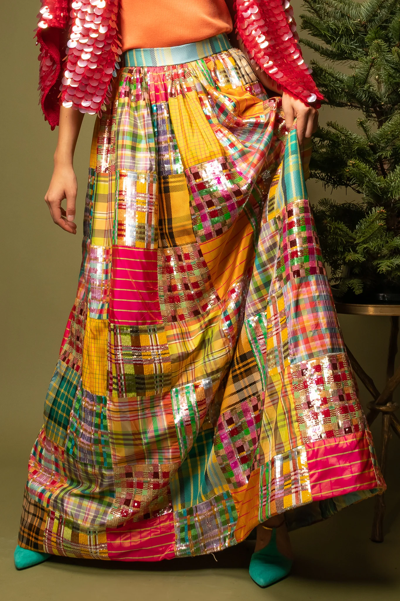 Sequin Silk Patchwork Ball Skirt - Image 2