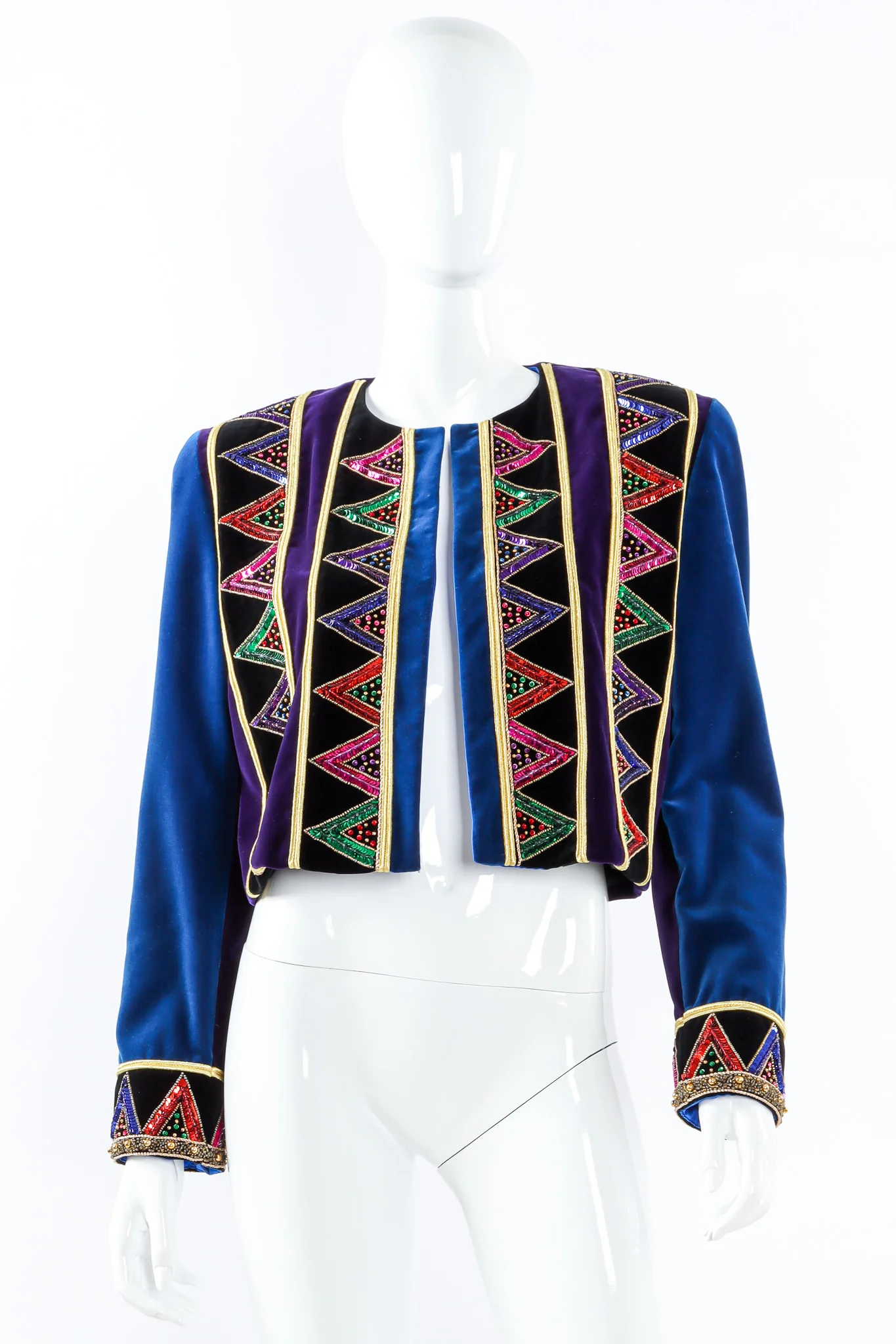 Chevron Sequined Velvet Boxy Jacket - Image 3