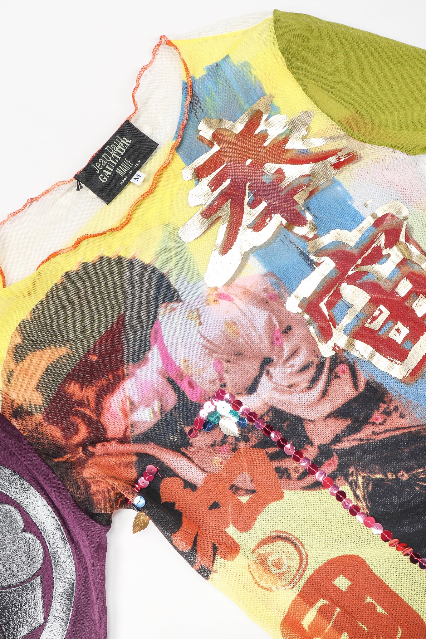 Sequined Mesh Japanese Crest T-Shirt - Image 4