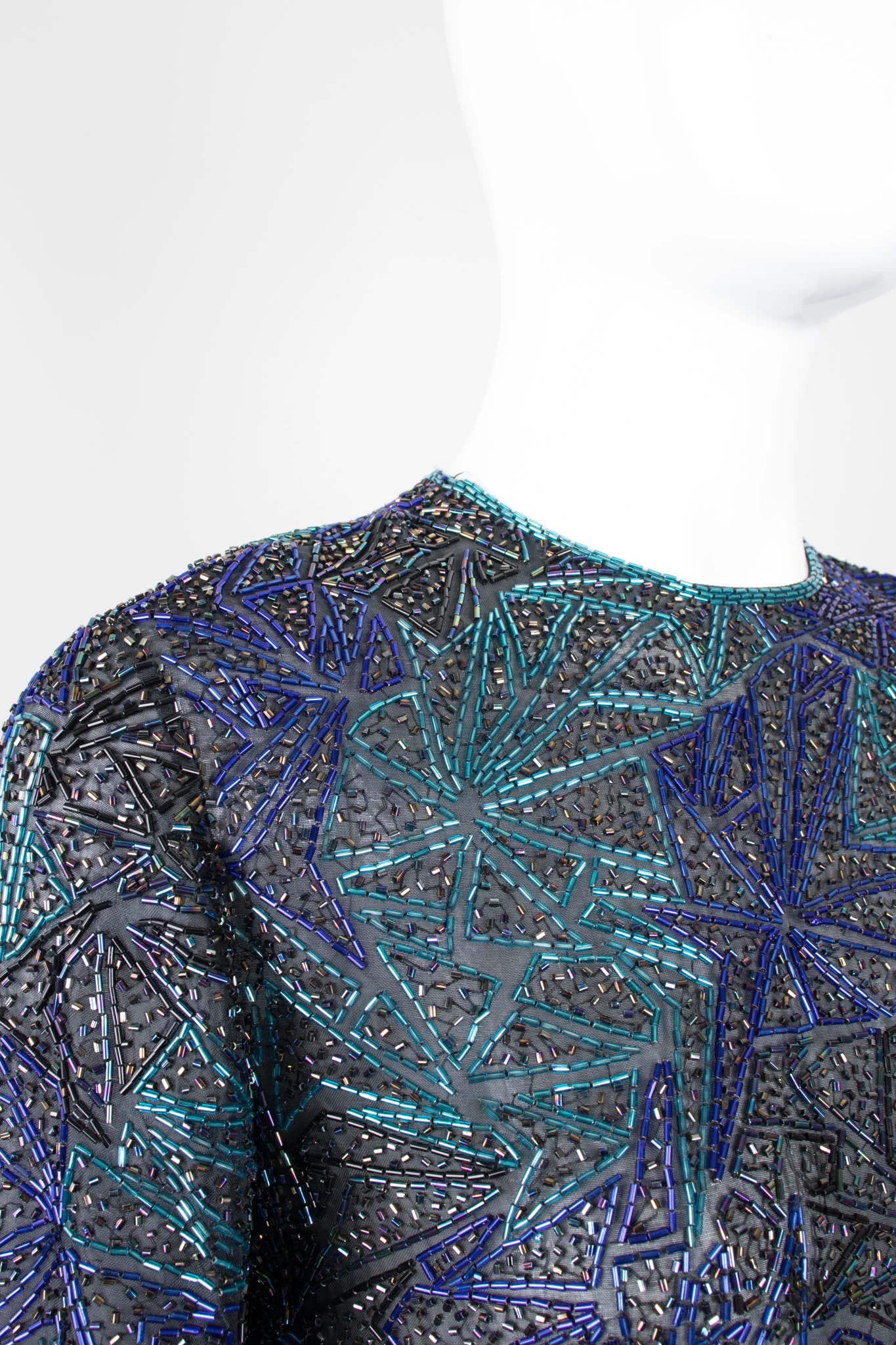 Sheer Blue Beaded Shift Gown - Image 10