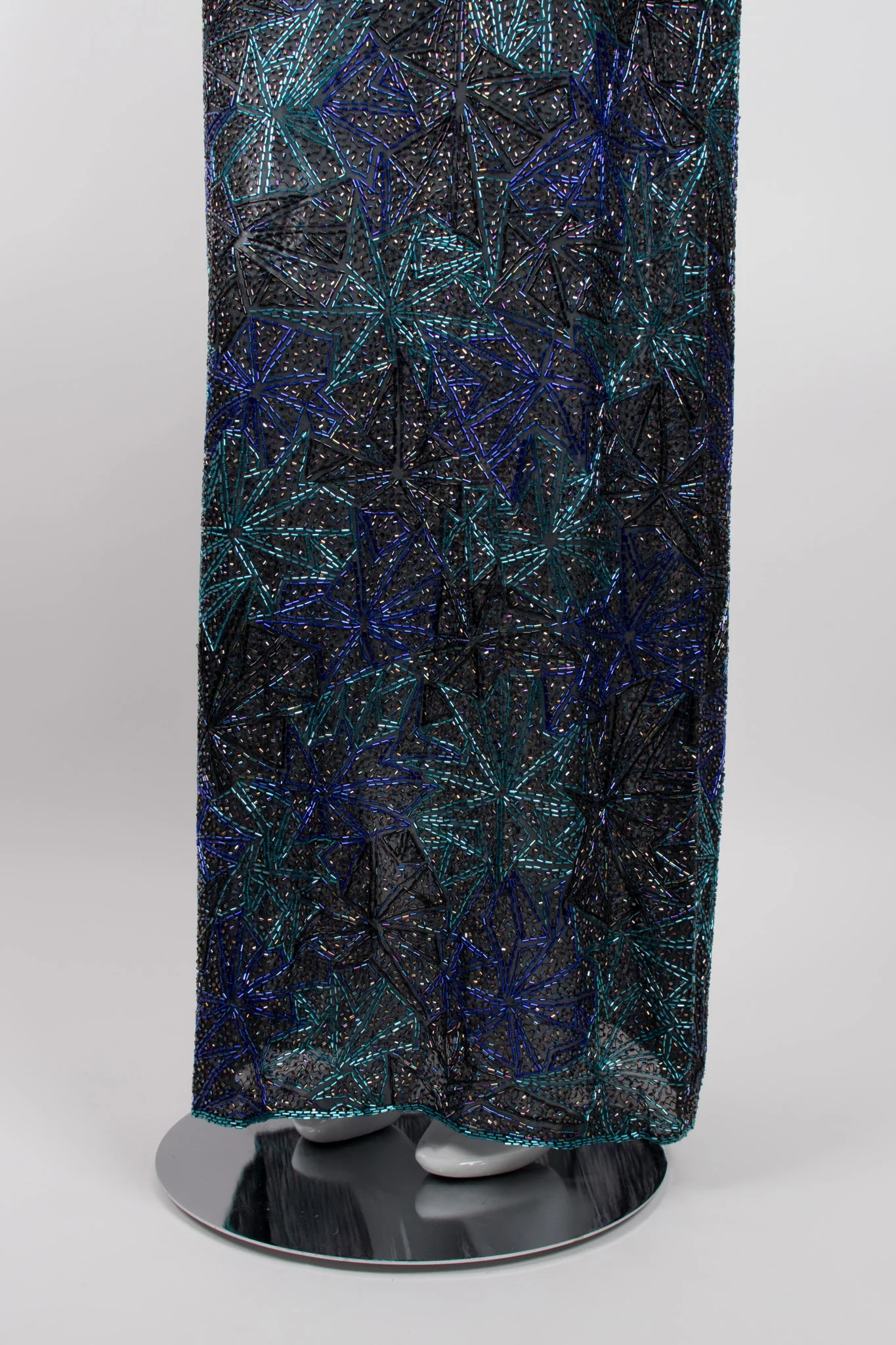 Sheer Blue Beaded Shift Gown - Image 11