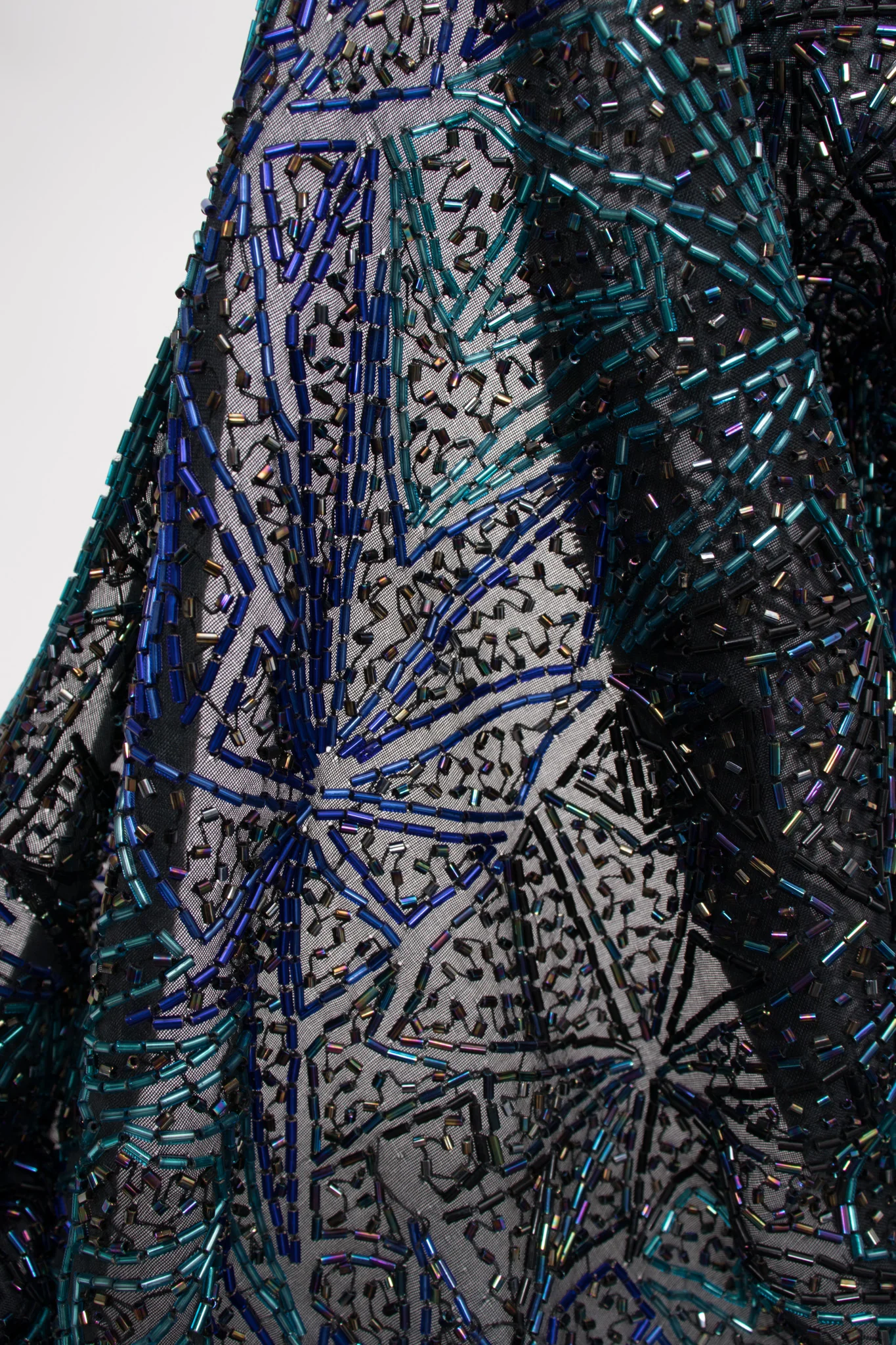 Sheer Blue Beaded Shift Gown - Image 12