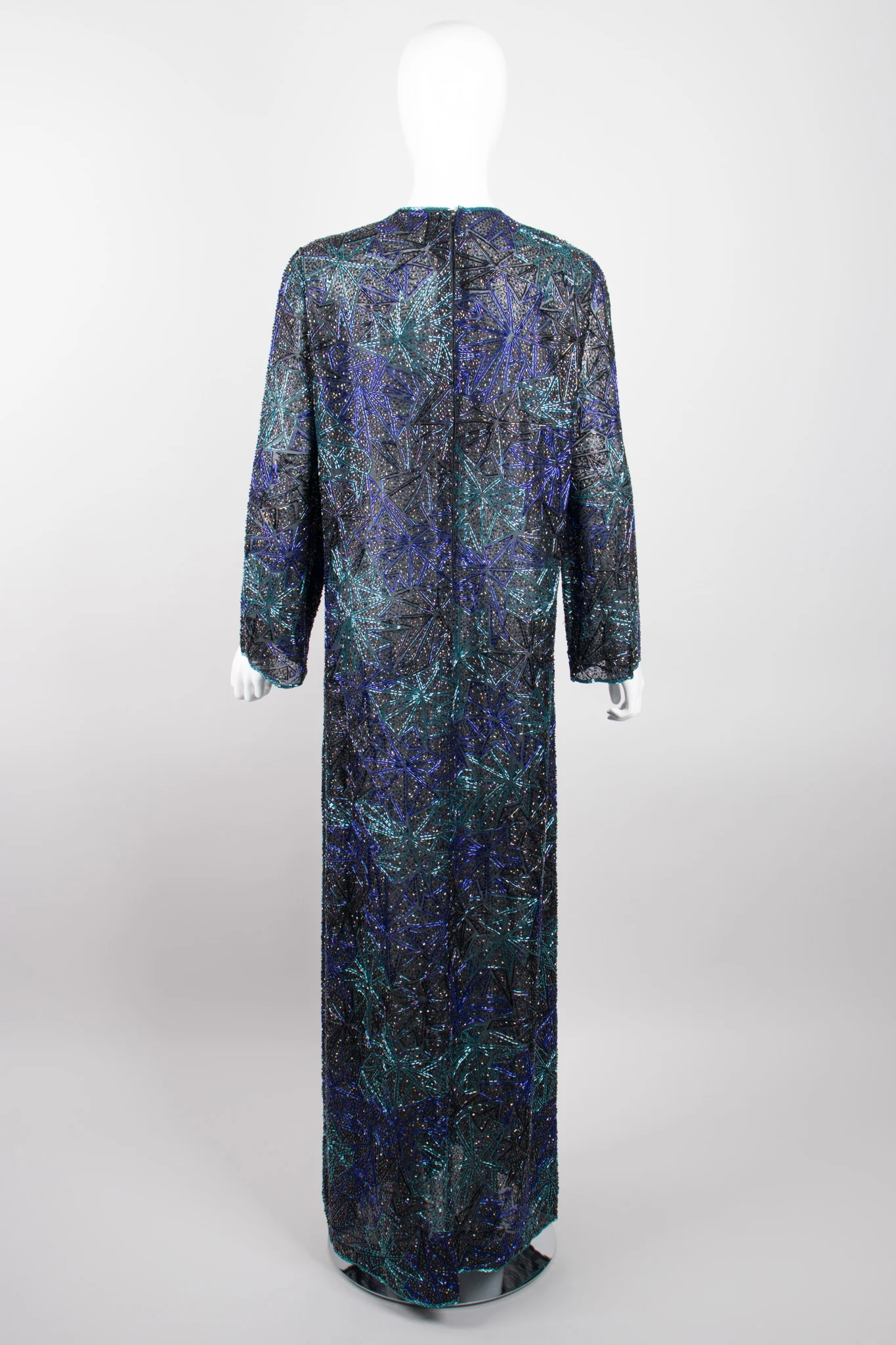 Sheer Blue Beaded Shift Gown - Image 5
