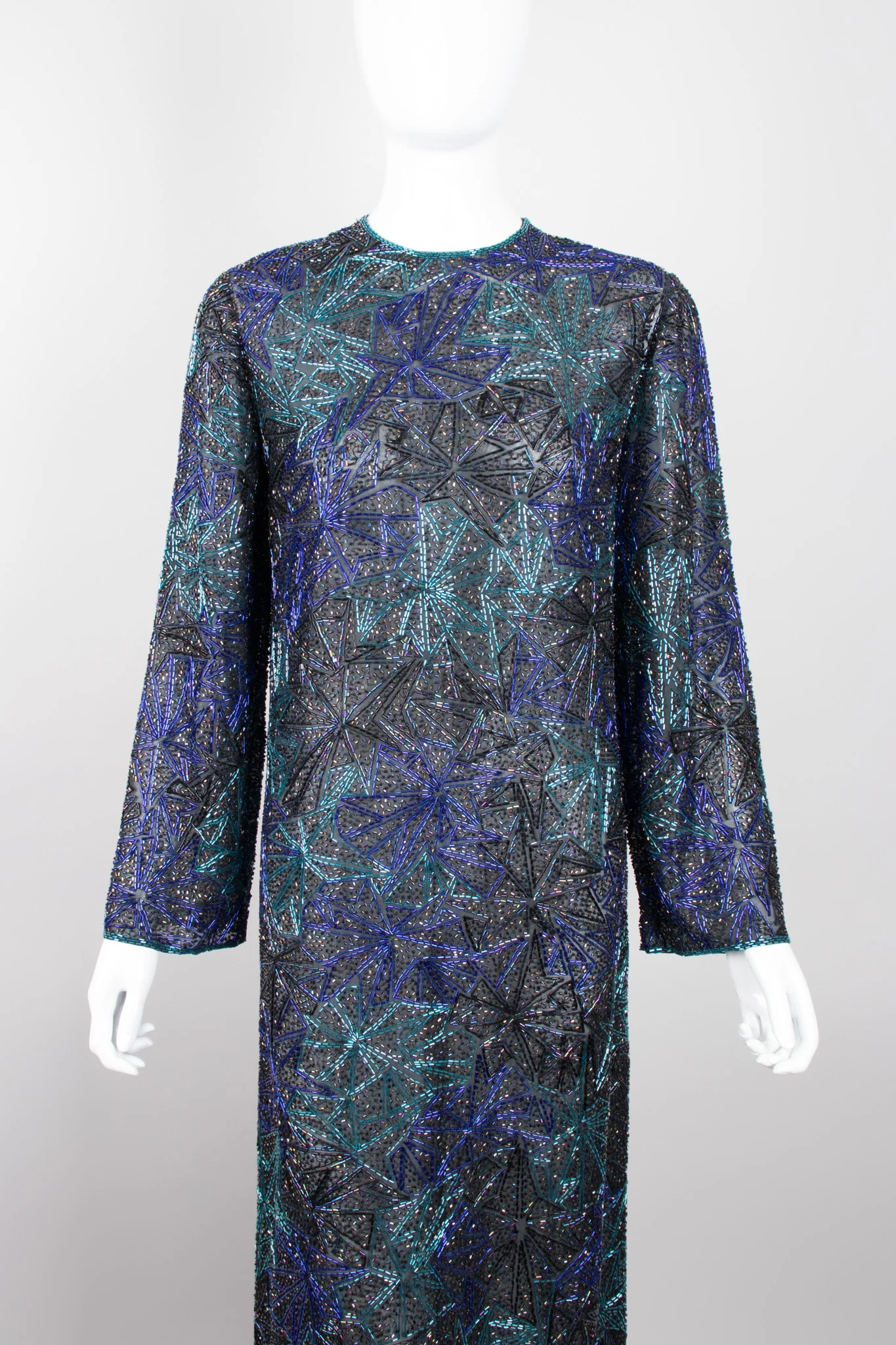 Sheer Blue Beaded Shift Gown - Image 6