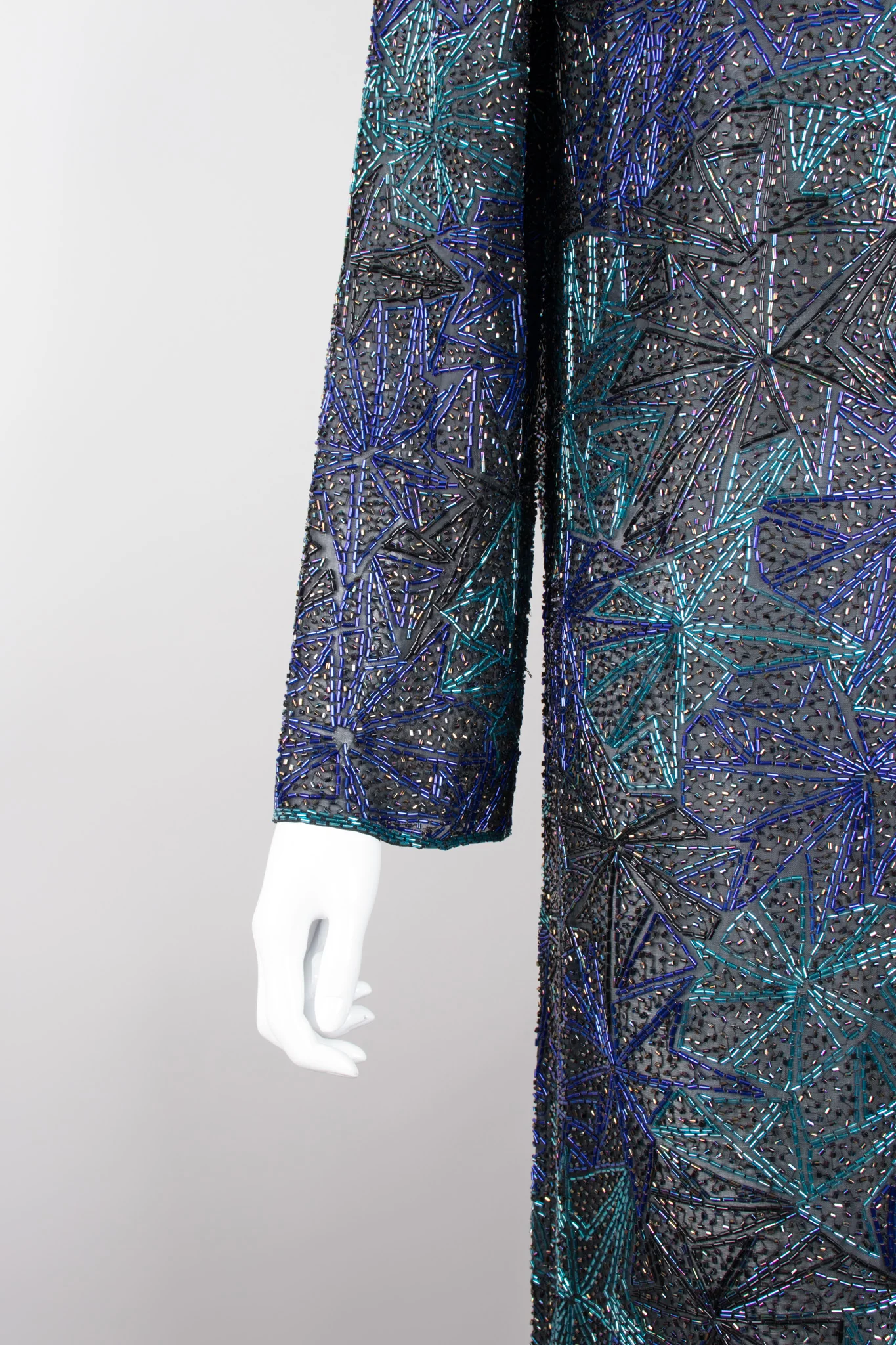 Sheer Blue Beaded Shift Gown - Image 7