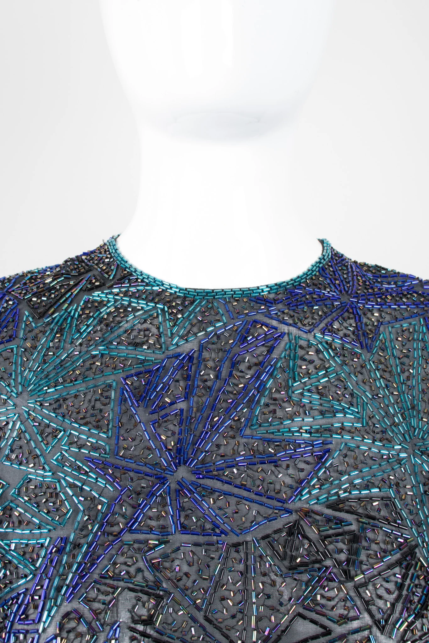 Sheer Blue Beaded Shift Gown - Image 8