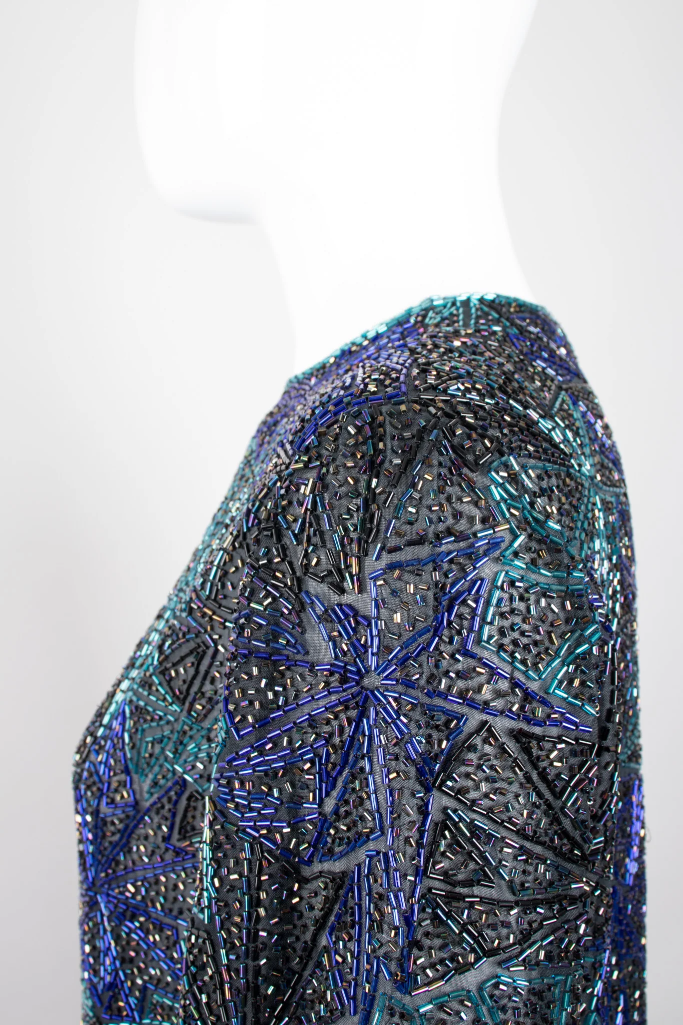 Sheer Blue Beaded Shift Gown - Image 9