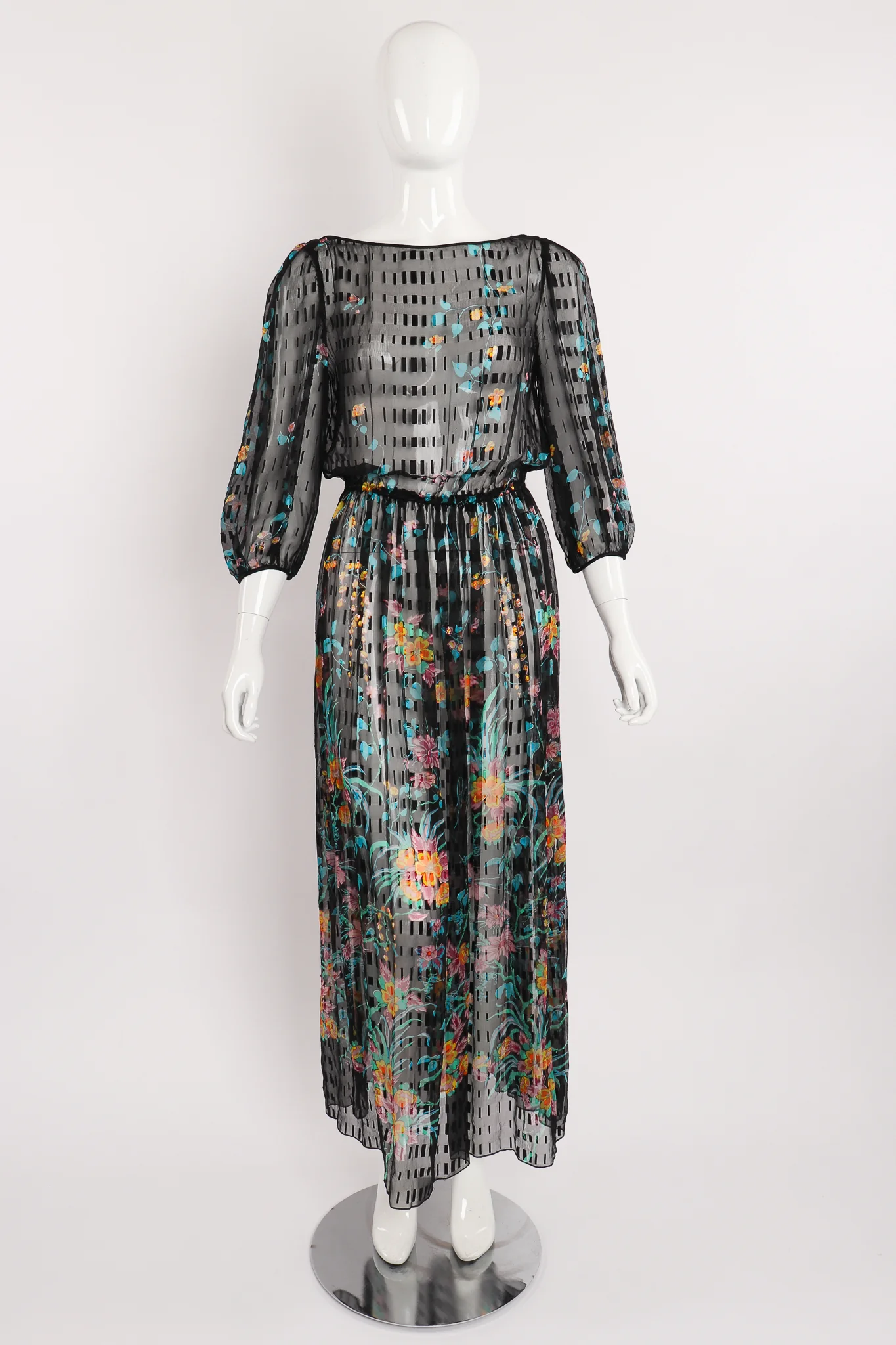 Sheer Floral Puff Sleeve Dress - Image 5