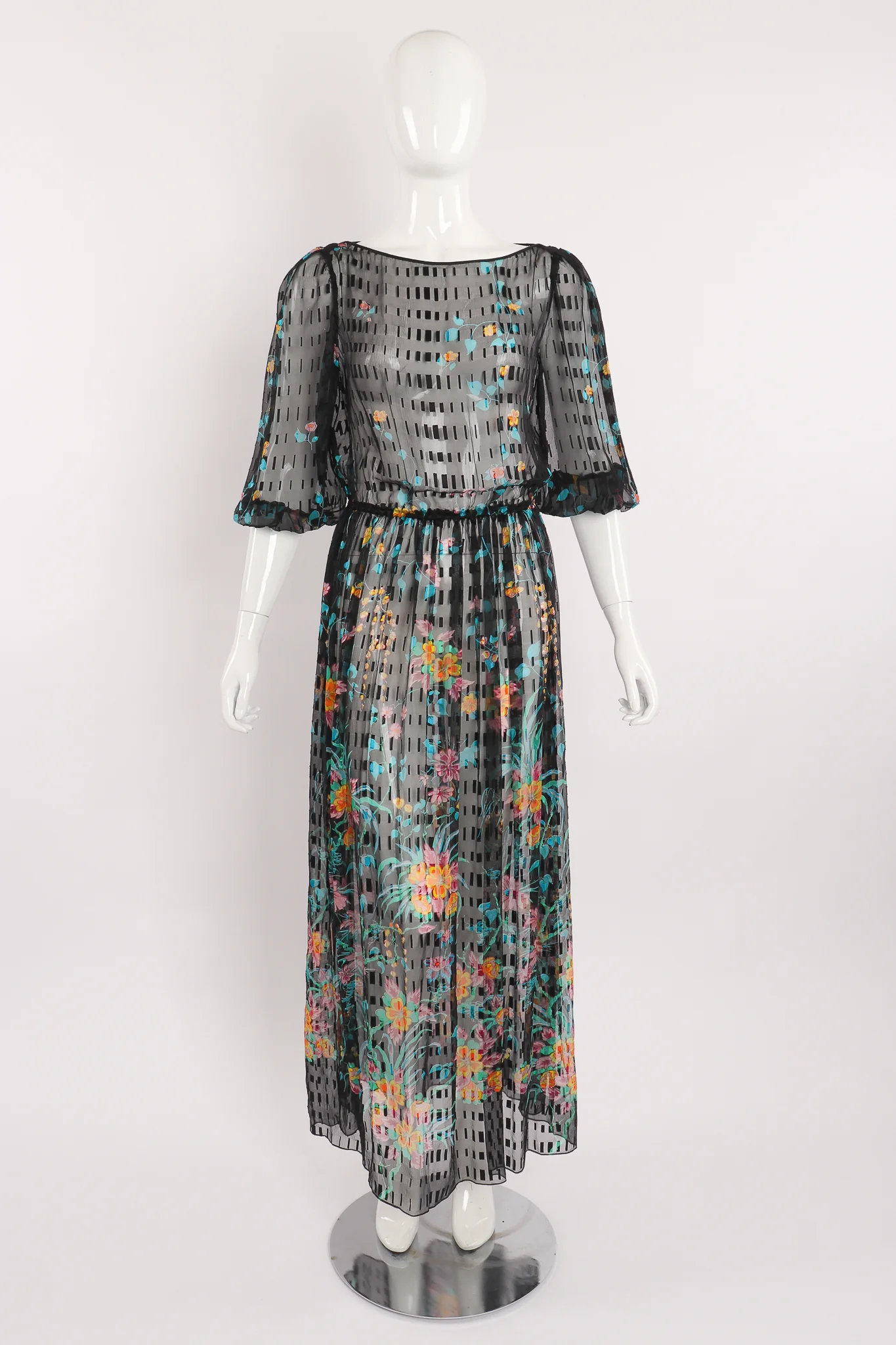 Sheer Floral Puff Sleeve Dress - Image 8