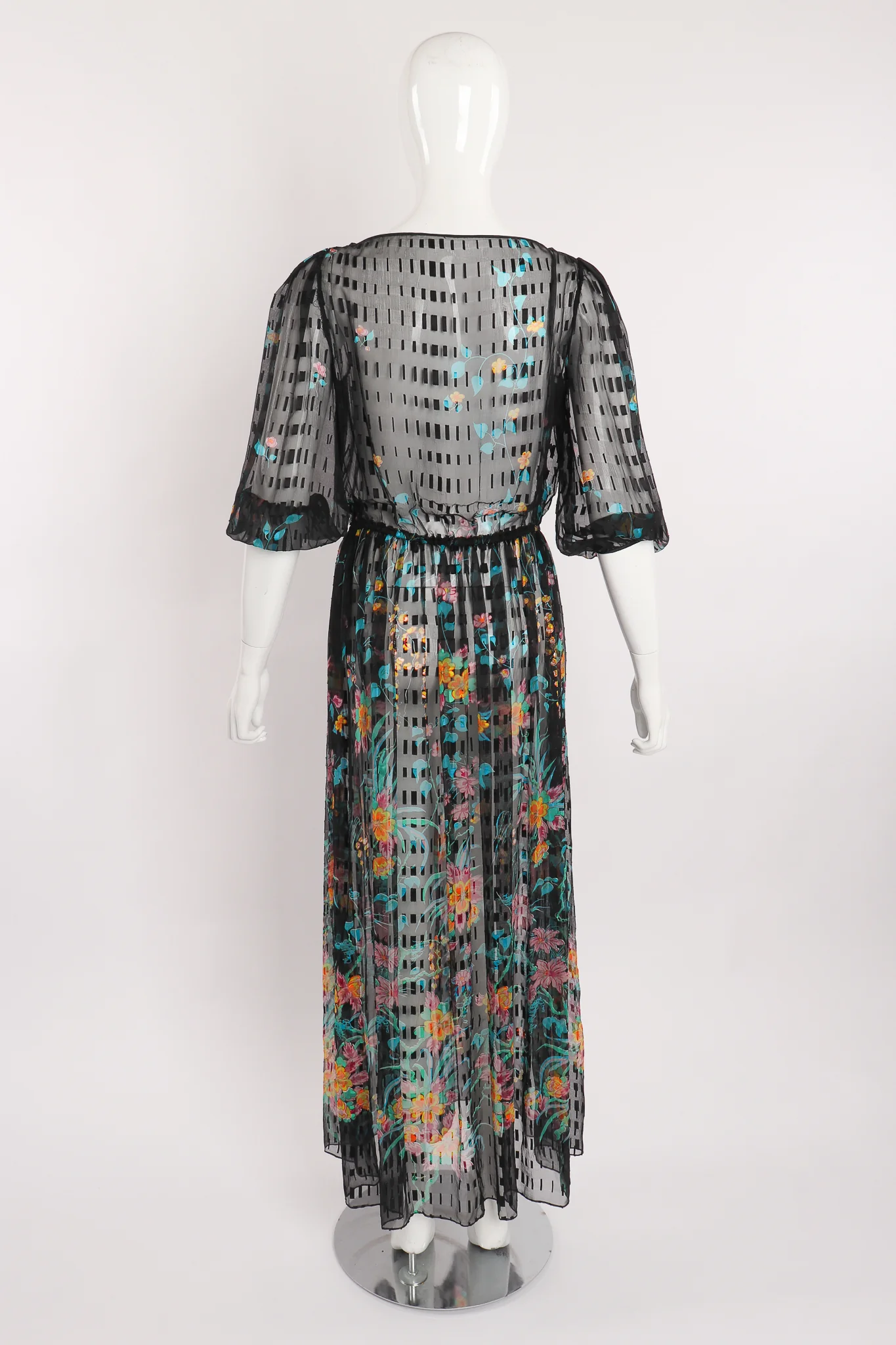 Sheer Floral Puff Sleeve Dress - Image 9
